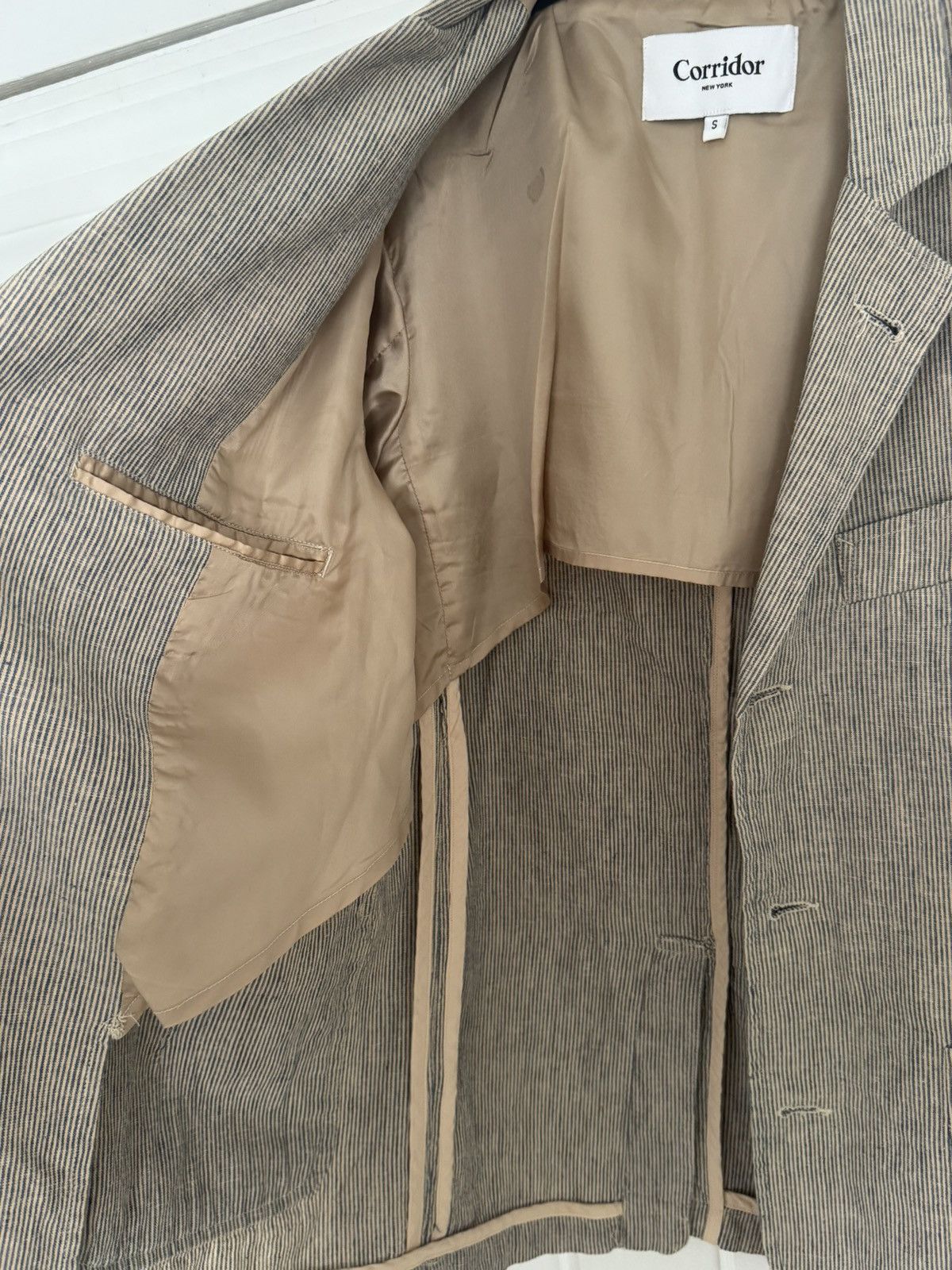 Corridor Corridor Small Natural Linen Ticking Stripe 3 Button Blazer Size 38R - 20 Thumbnail