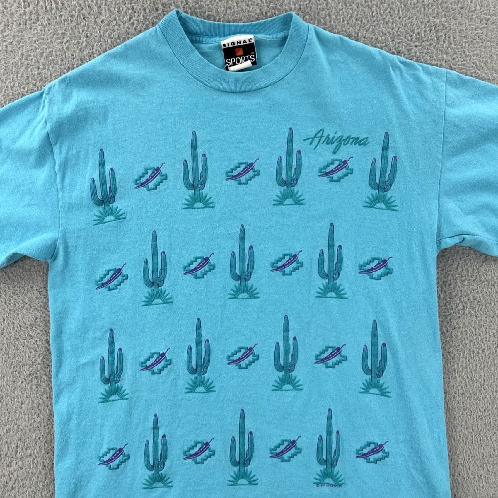 Vintage VINTAGE Signal Sport Mens L Shirt 1991 Puffy Print Arizona Blue Crew Neck Short Sleeve USA 80s Mens Size US L / EU 52-54 / 3 - 4 Thumbnail