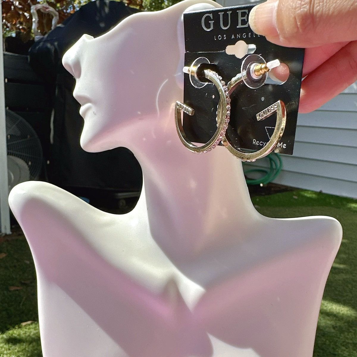 Guess Guess Earrings G shape open loop diamond paved drops gold Size ONE SIZE - 7 Thumbnail