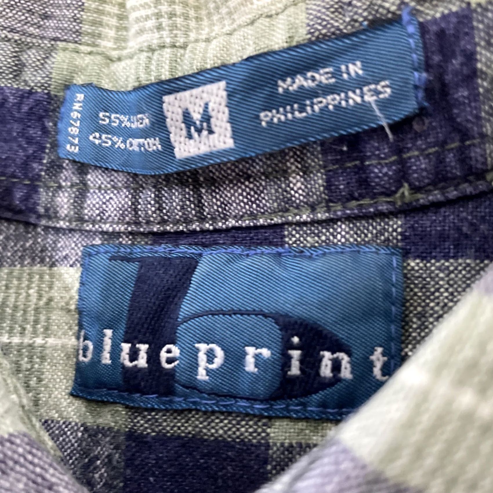Vintage BLUEPRINT Shirt Men M Button-Up 44" Plaid Linen Cotton Vintage Blue Green Retro Short Sleeve Vintage Mens Size US M / EU 48-50 / 2 - 4 Thumbnail