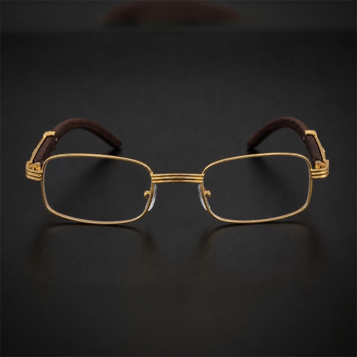 Other Mens Hip Hop 18k Gold Frame Rectangle Clear Lens Wood Grain Size ONE SIZE - 2 Thumbnail