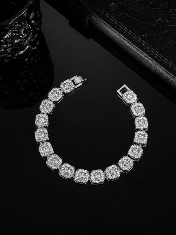 Archival Clothing x Jewelry Zirconia Ice Bracelet Link Jewelry Crystal Drip in Silver, Men's