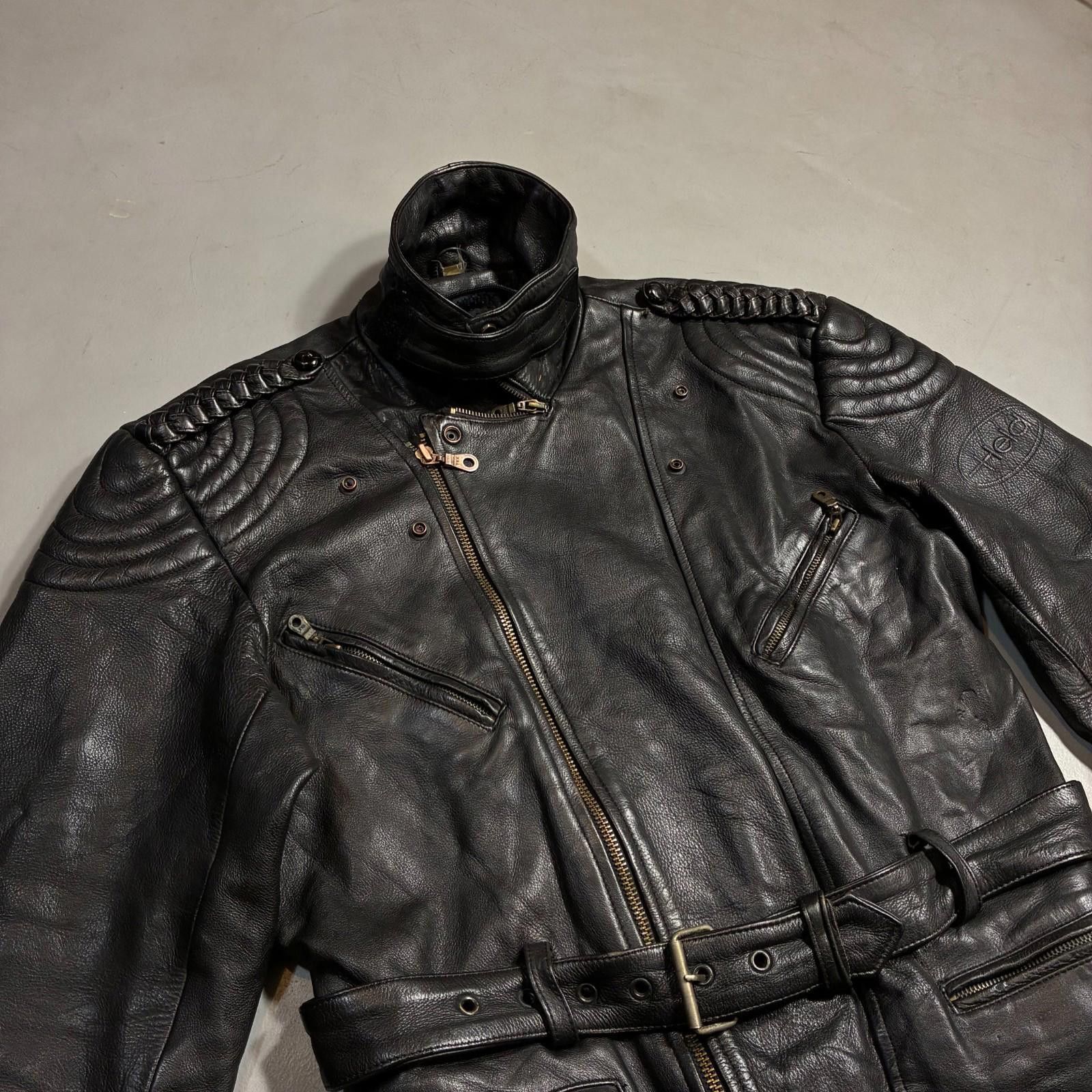 Other Vintage 90s Heavyweight Leather Biker Jacket German Belted Size US L / EU 52-54 / 3 - 2 Thumbnail