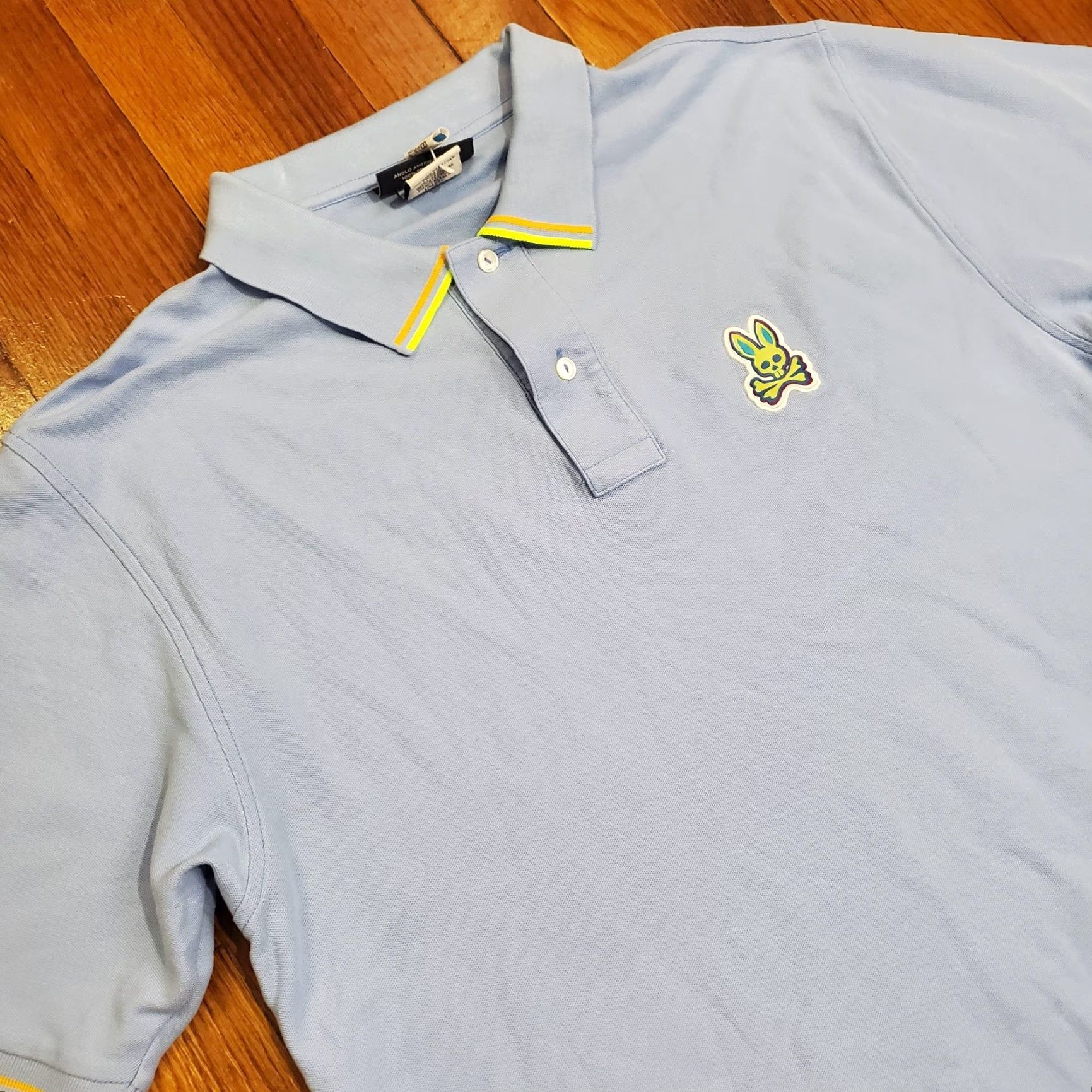 Psycho Bunny Psycho Bunny Polo Shirt Mens Large Light Blue Tipped Collar Pique Skull Logo Size US XXL / EU 58 / 5 - 2 Thumbnail