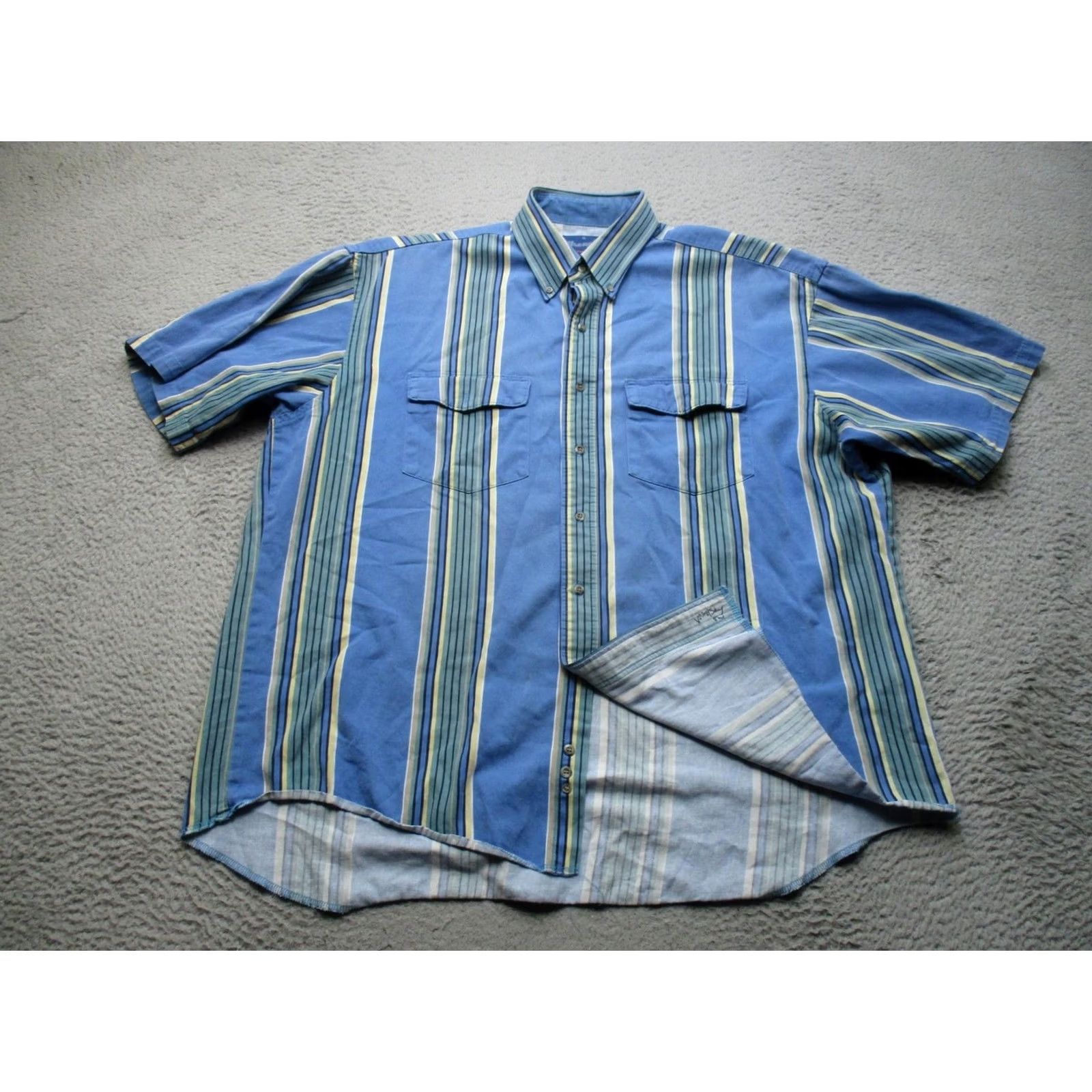 Wrangler VINTAGE Wrangler Shirt Mens XL Blue Striped Brushpopper Button Up Western Size US XL / EU 56 / 4 - 2 Thumbnail