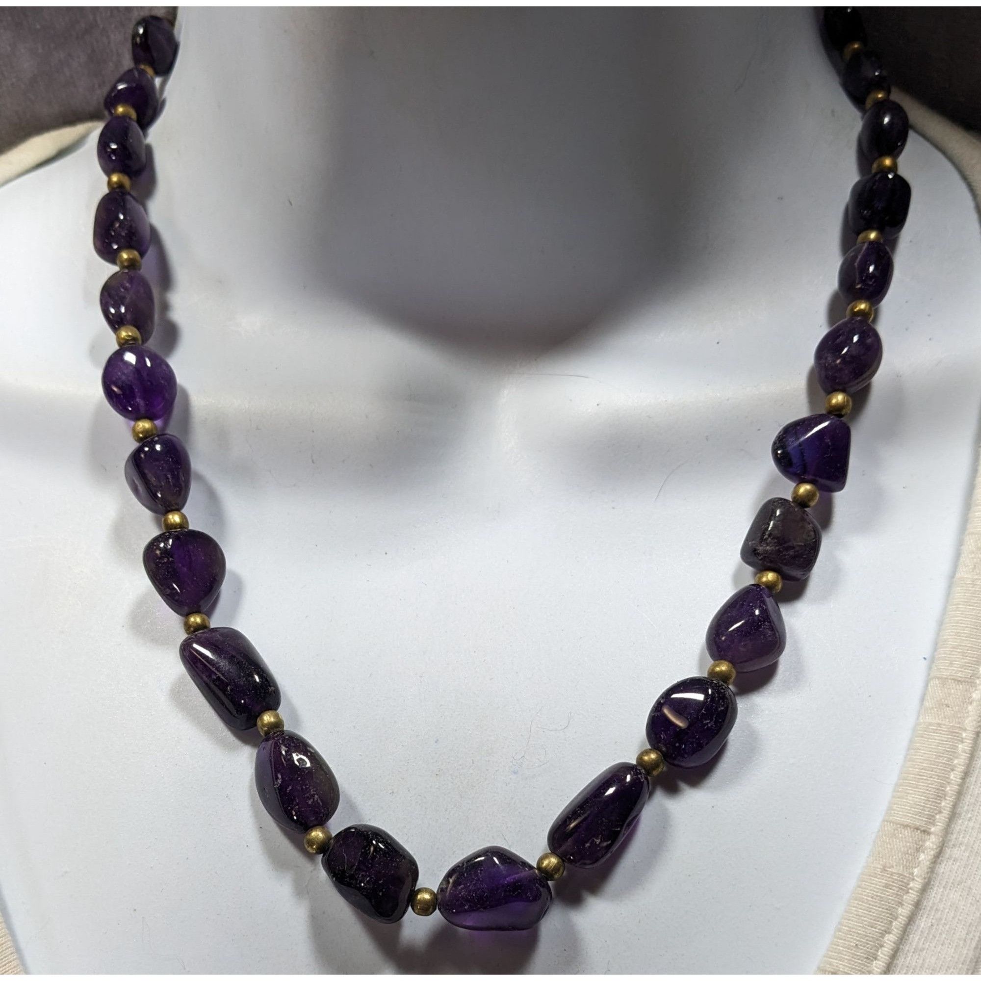 Handmade Vintage Artisan Amethyst Gemstone Necklace With Brass Spacer Size ONE SIZE - 4 Thumbnail