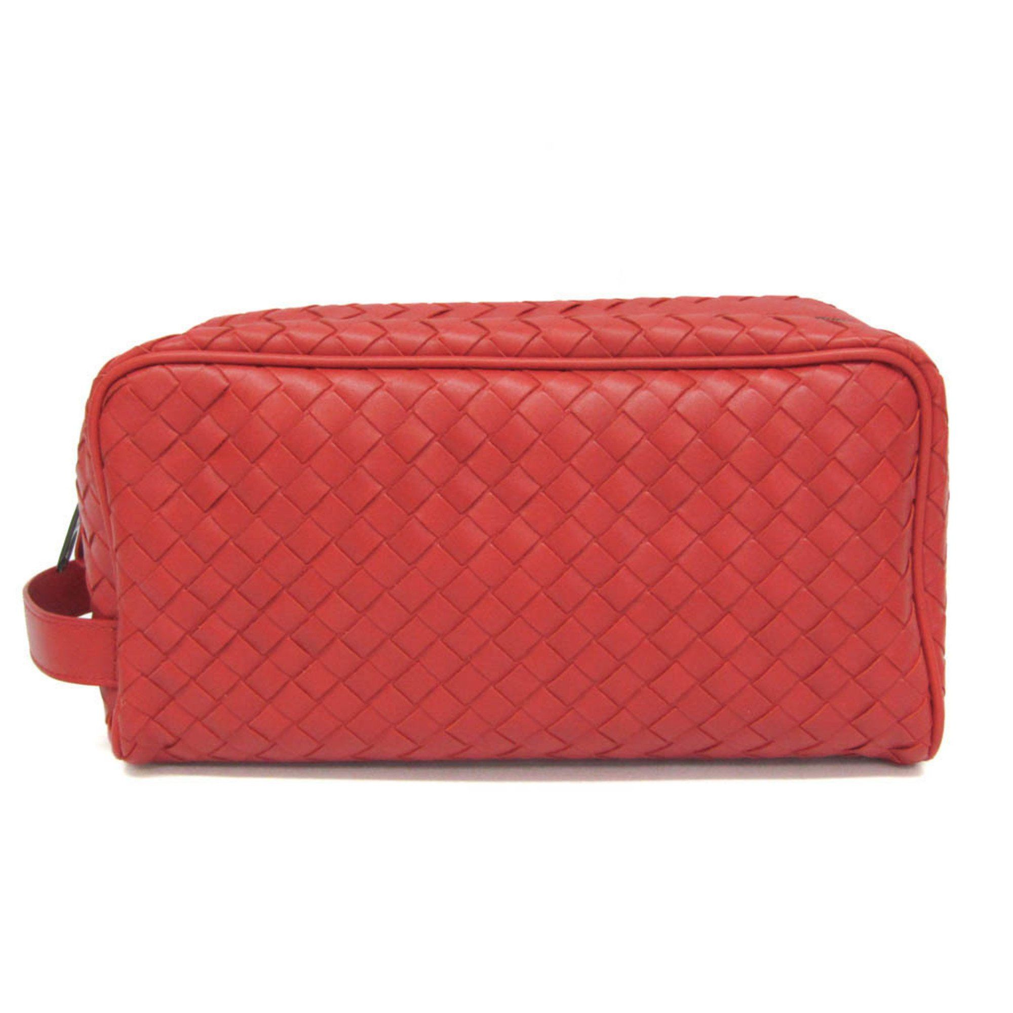 Bottega Veneta Intrecciato Men,Women Leather Clutch Bag,Pouch Red