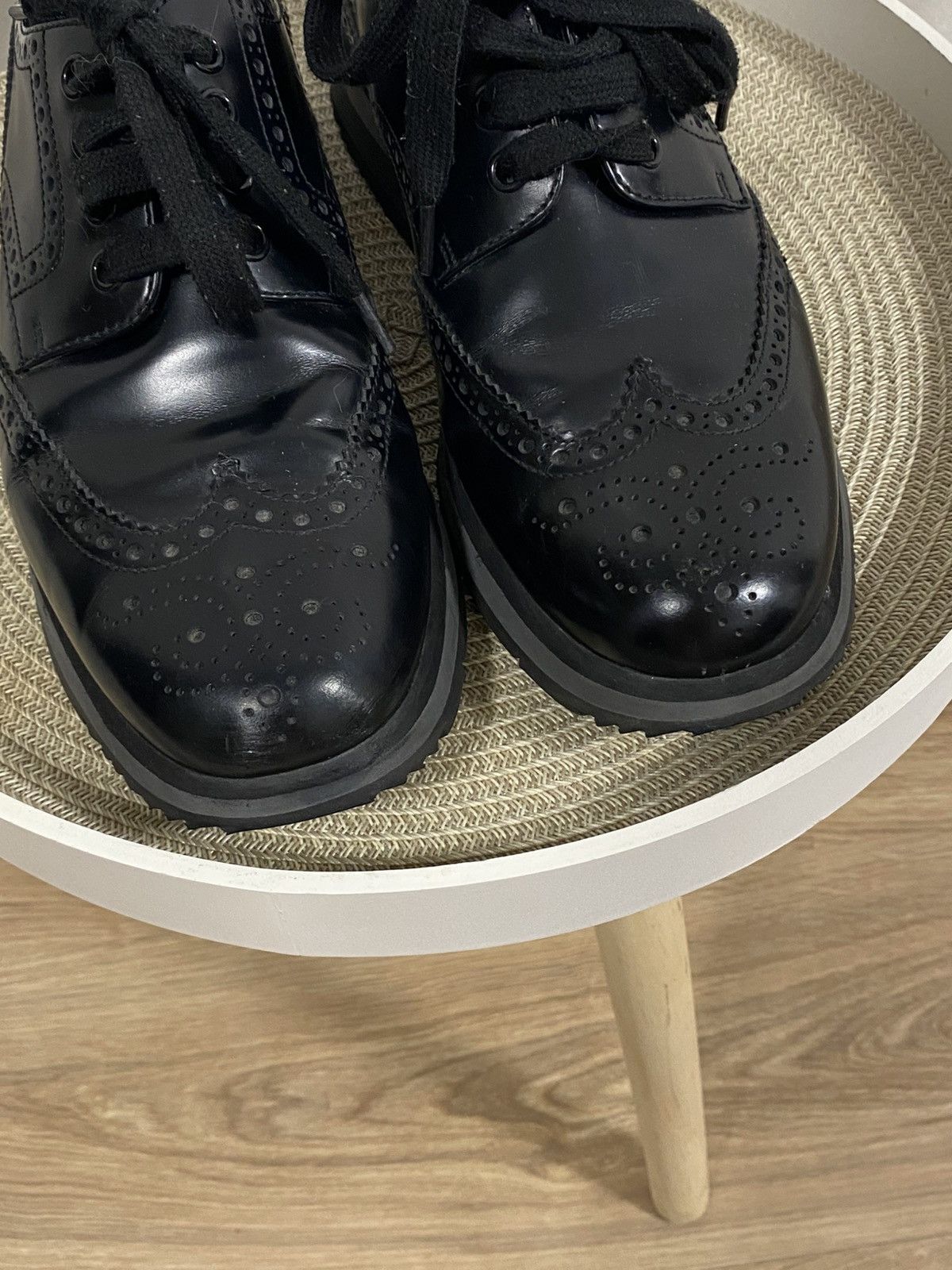Prada Prada Sport Black Leather Derby Lace Up Brogue Sneakers 40 Size US 7 / EU 40 - 4 Thumbnail