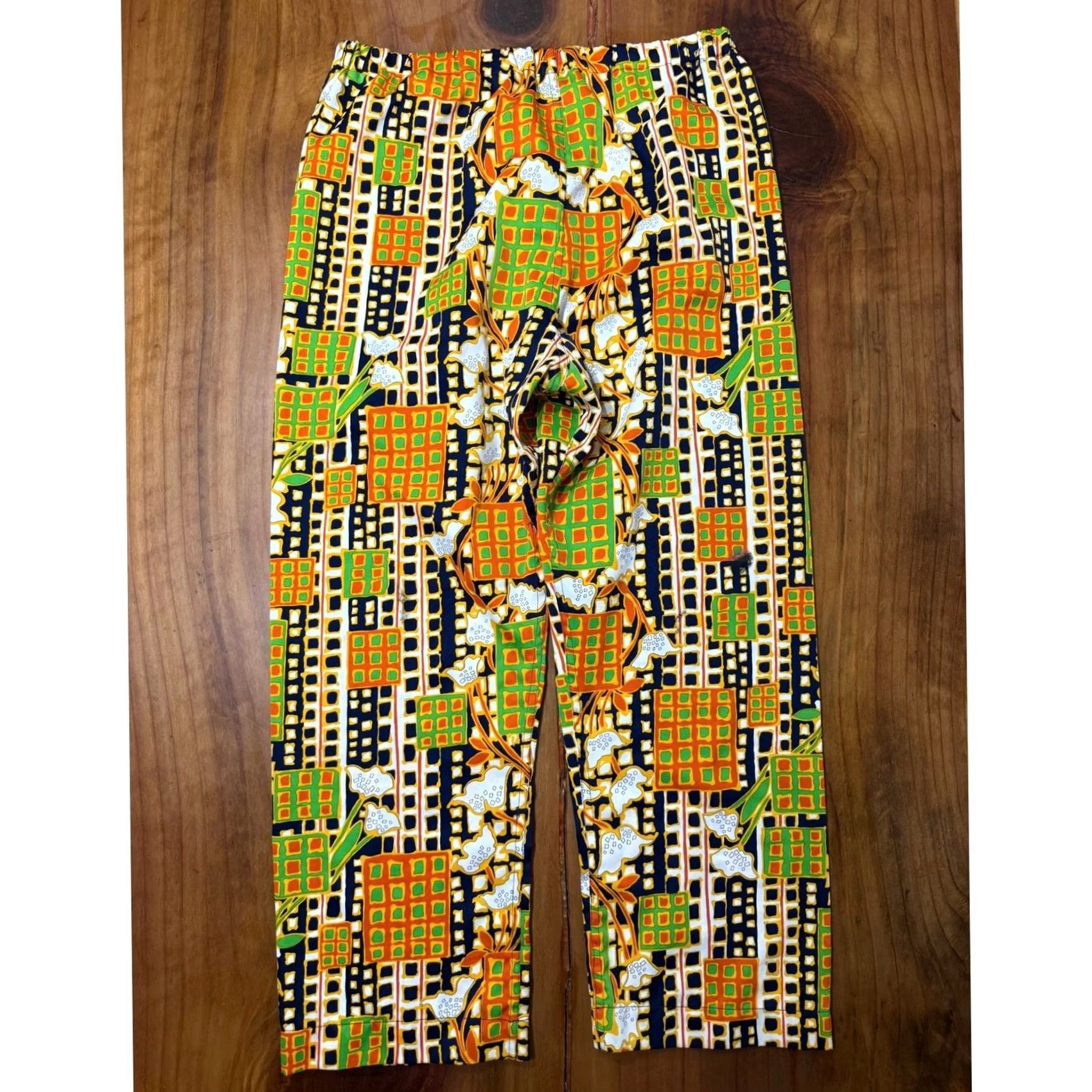 Etro VINTAGE 70s Handmade Pants XL Pull on Satin Floral Retro Polyester Print F4-1 Yellow Girls or Womens? Size 40" / US 18 - 3 Thumbnail