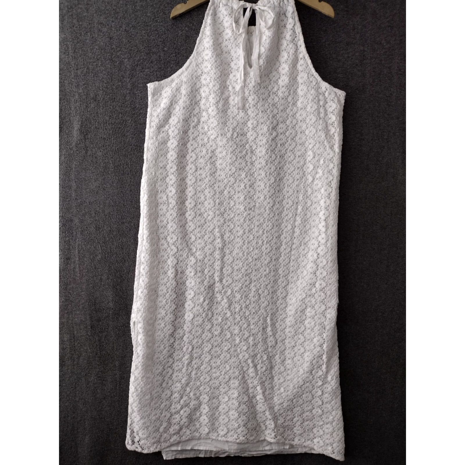 Vintage A New Day Women’s XXL White Lace Crochet Halter Dress Sleeveless Lined Cotton Midi Beach, Travel, Casual Womens Size XXL / US 16-18 / IT 52-54 - 2 Thumbnail