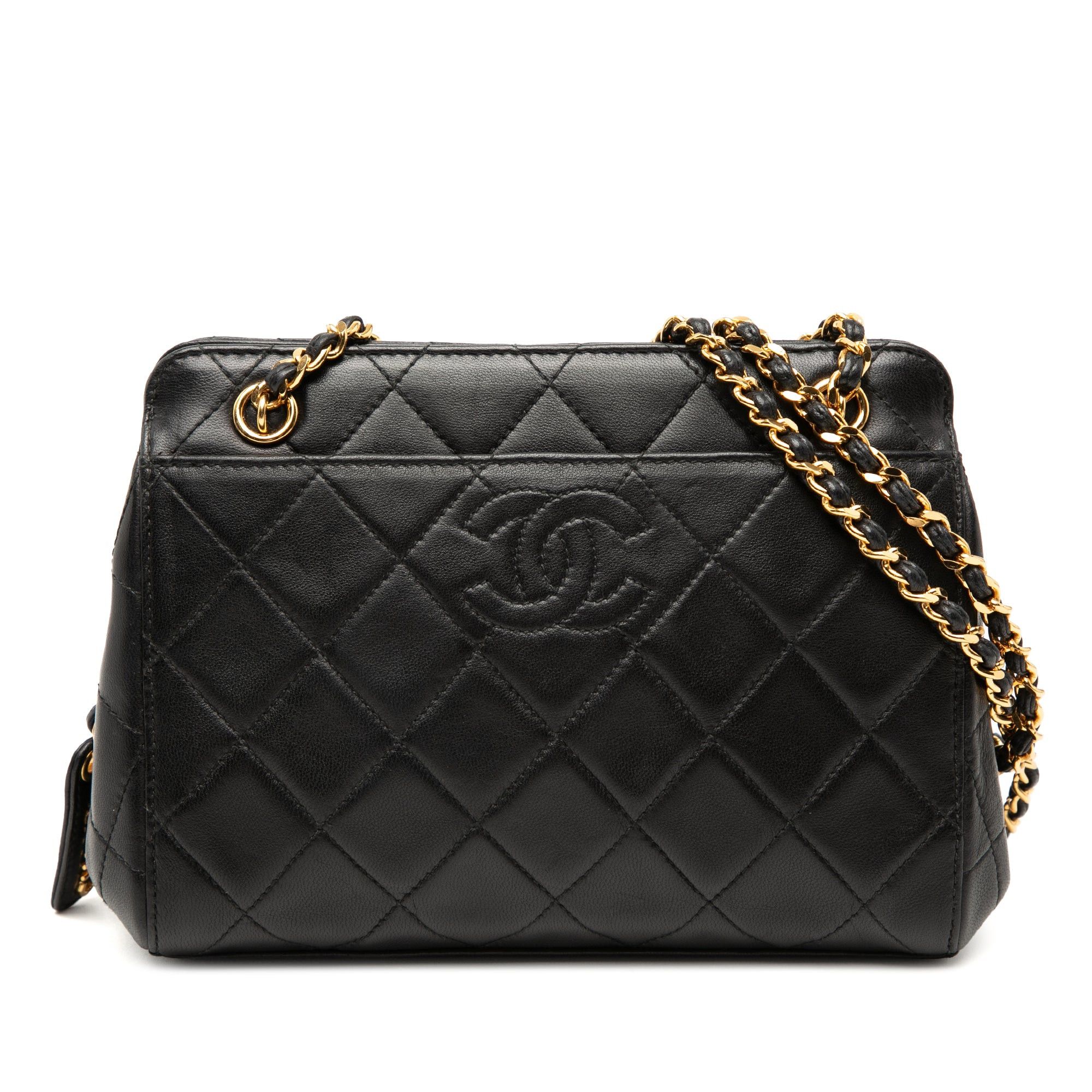 Chanel Cc Quilted Lambskin Shoulder Bag in Black, Women's