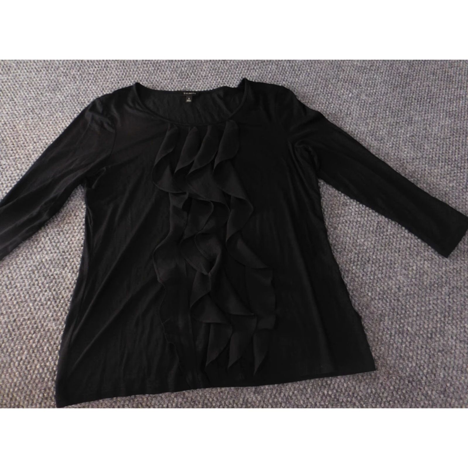 Talbots Talbots Womens Blouse Small Black Pullover Crew Neck Long Sleeve Ruffle Top Designer Top Womens S Black Casual Shirt Size S / US 4 / IT 40 - 3 Thumbnail
