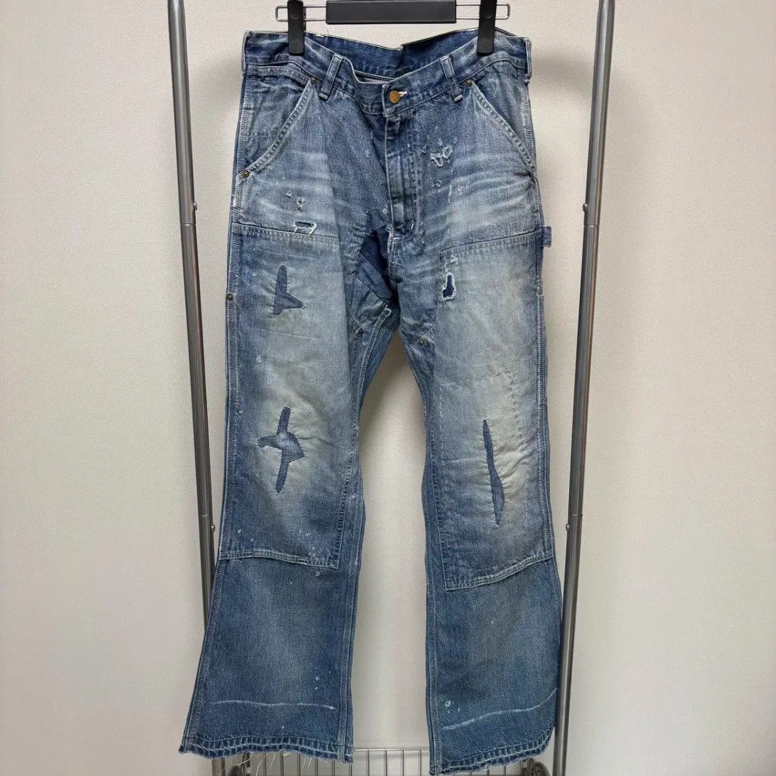 Saint Michael Saint Michael Distressed Flare Double Knee Denim Pants Size US 32 / EU 48 - 1 Thumbnail