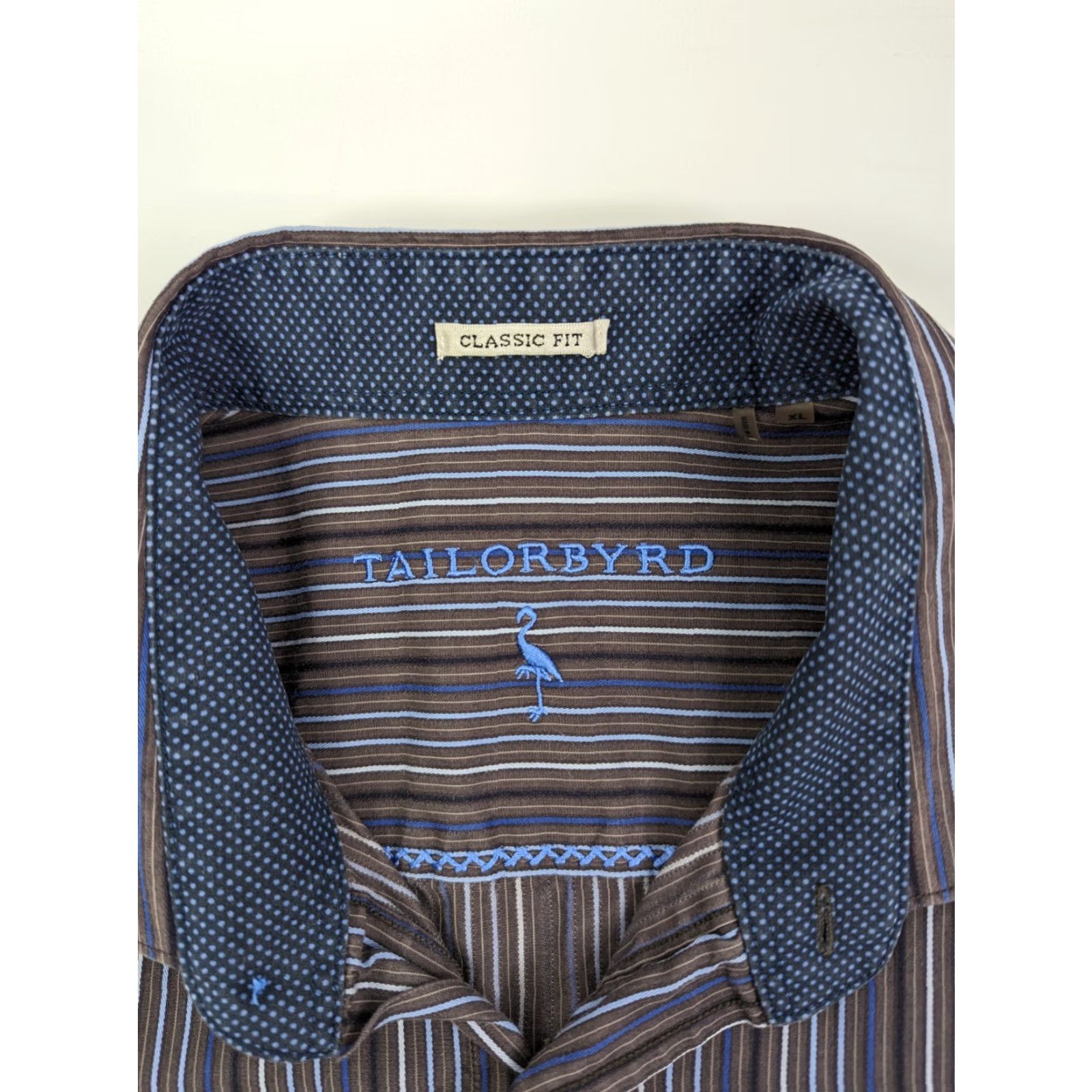 Tailorbyrd TAILORBYRD Dress Shirt Long Sleeve Multicolor Striped Blue Brown Classic Fit Men's XL Size 46R - 7 Thumbnail