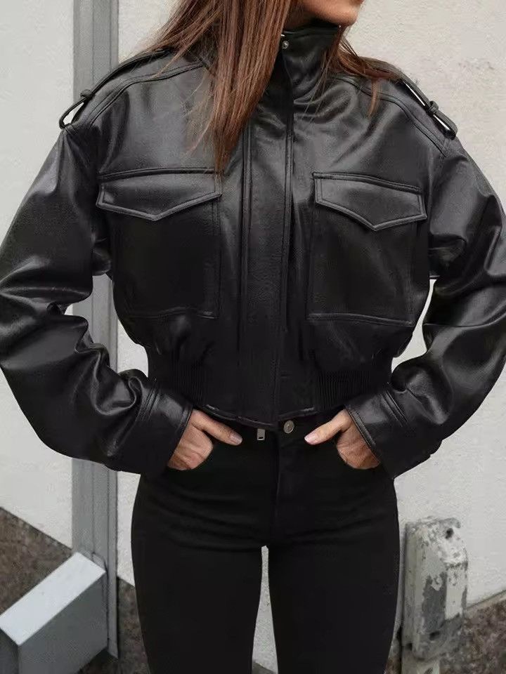 Japanese Brand Cropped PU Leather Bomber Jacket Size M / US 6-8 / IT 42-44 - 1 Thumbnail