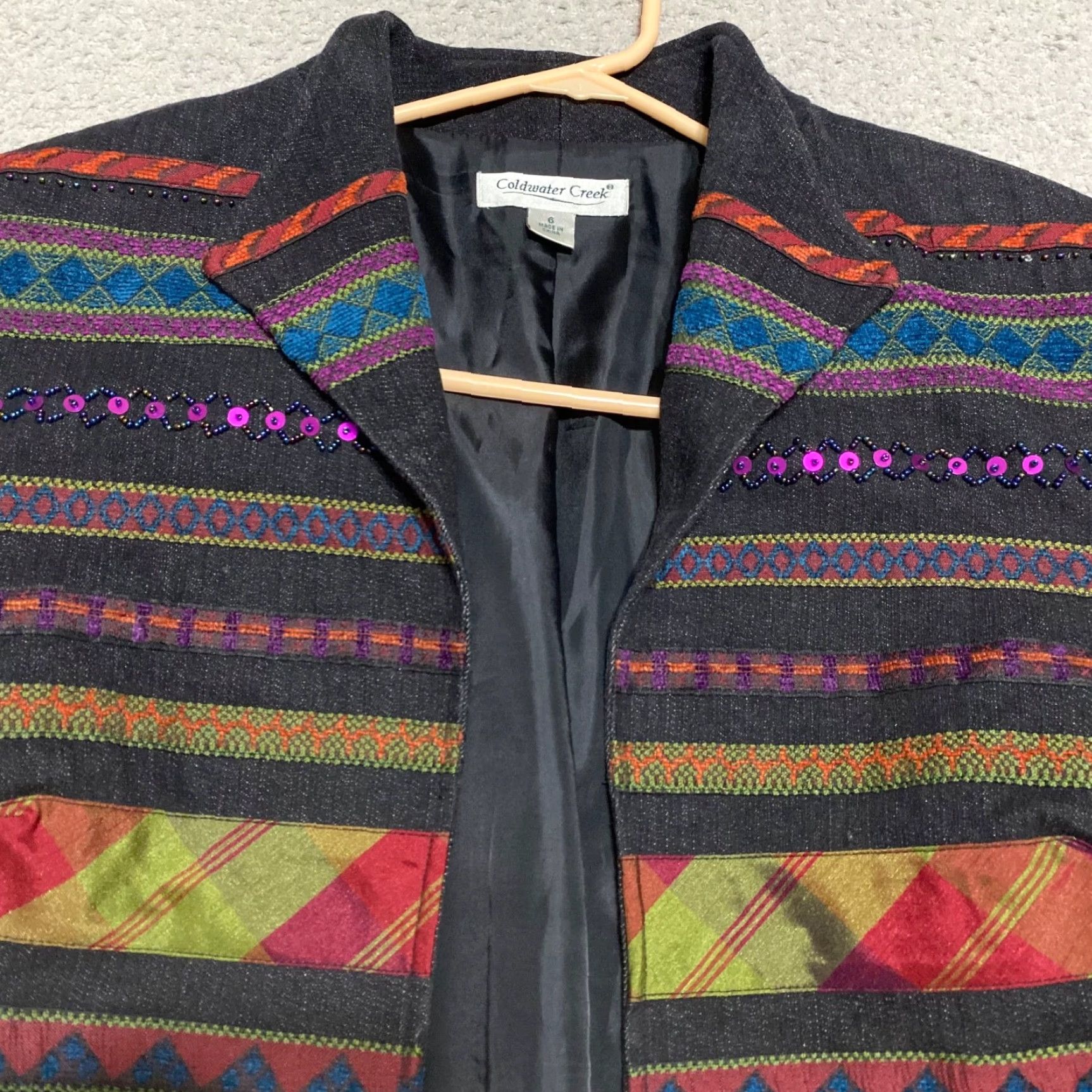 Coldwater Creek Coldwater Creek Womens 6 Blazer Jacket Multicolor Striped Open Front Size M / US 6-8 / IT 42-44 - 6 Thumbnail