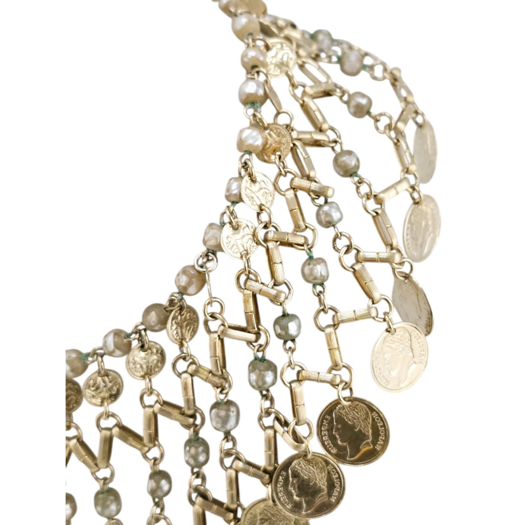 Vintage Vintage 80s Faux Pearl & Coin Bib Necklace (A7867) Size ONE SIZE - 3 Thumbnail