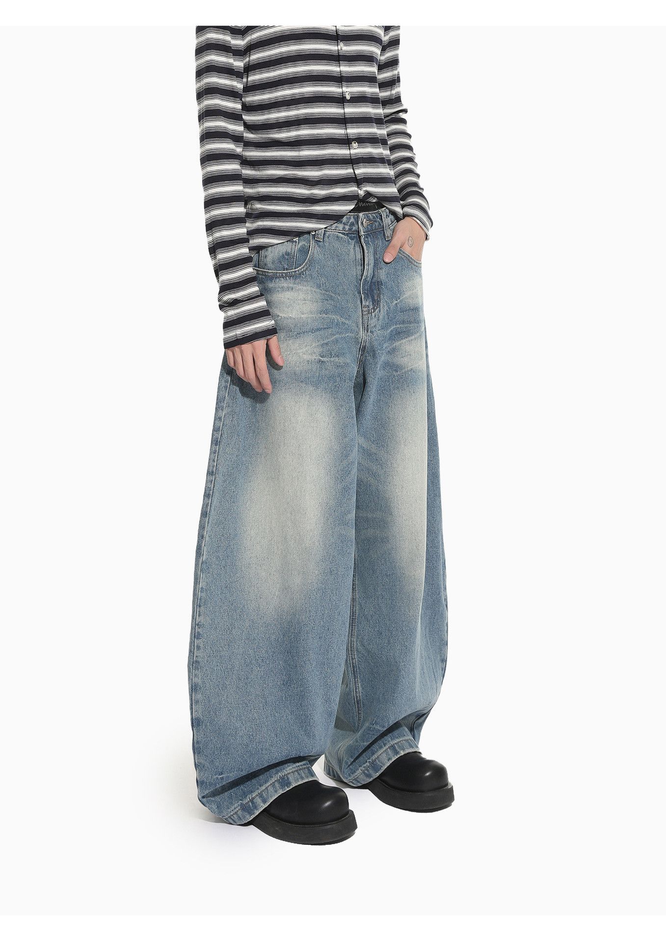 Vintage Men's casual retro washed blue versatile curved jeans Size US 34 / EU 50 - 4 Thumbnail