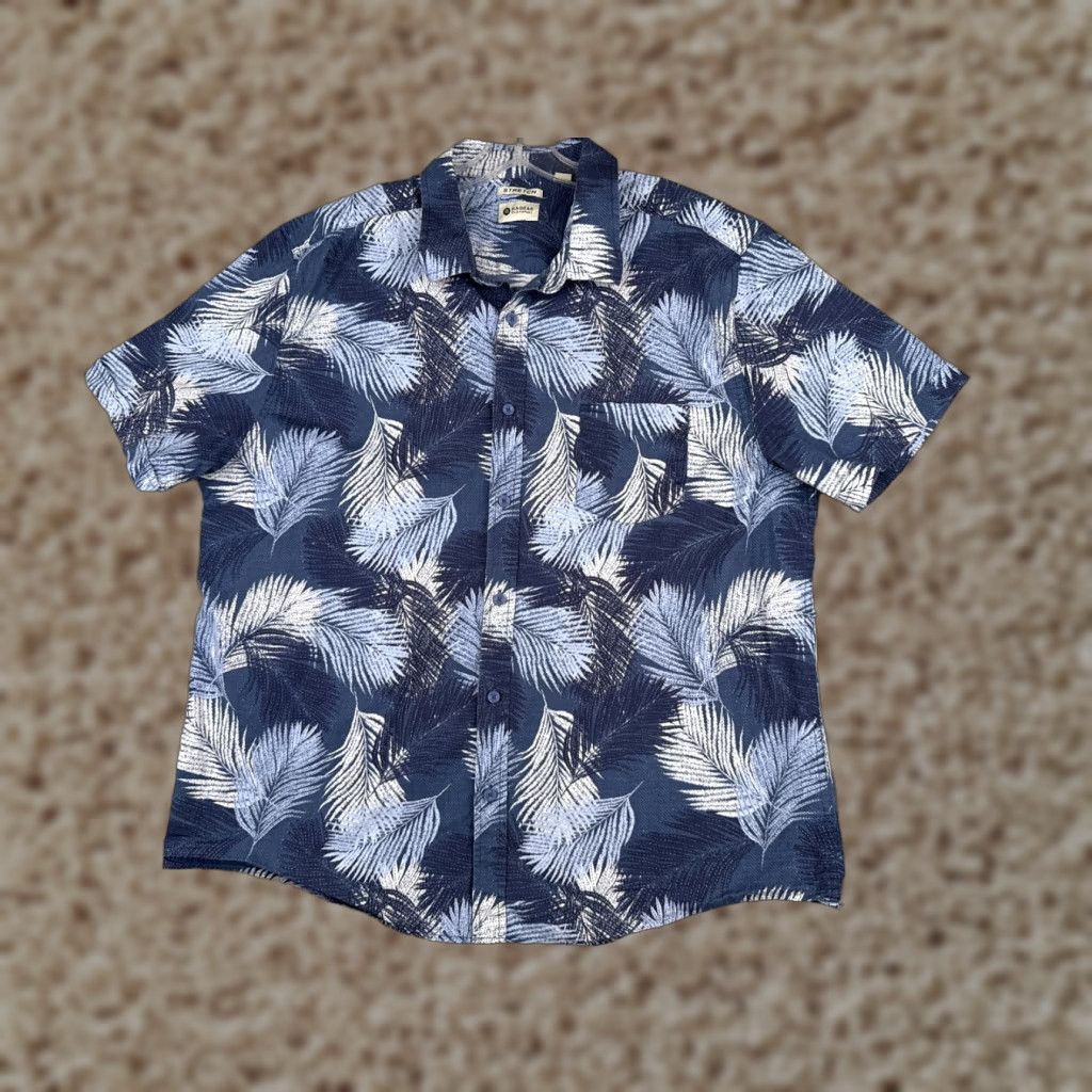 Haggar Haggar Shirt 2XL Blue 100% Cotton Button-Up Short Sleeve Send Hawaiian Aloha Beach Resort Vacation Floral Cotton Mens Shirt Size US XXL / EU 58 / 5 - 1 Thumbnail