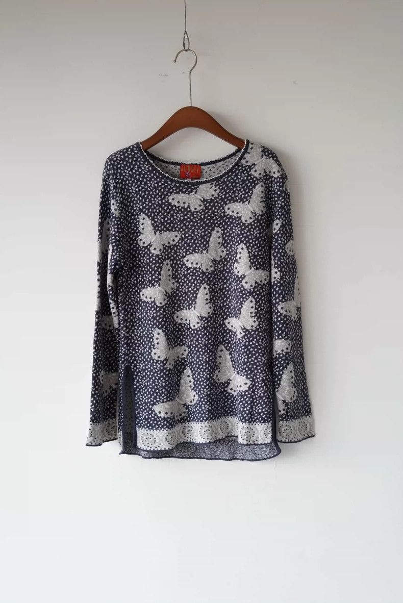 Kenzo KENZO 1980s butterfly white polka dot blue knit sweater Size M / US 6-8 / IT 42-44 - 1 Thumbnail