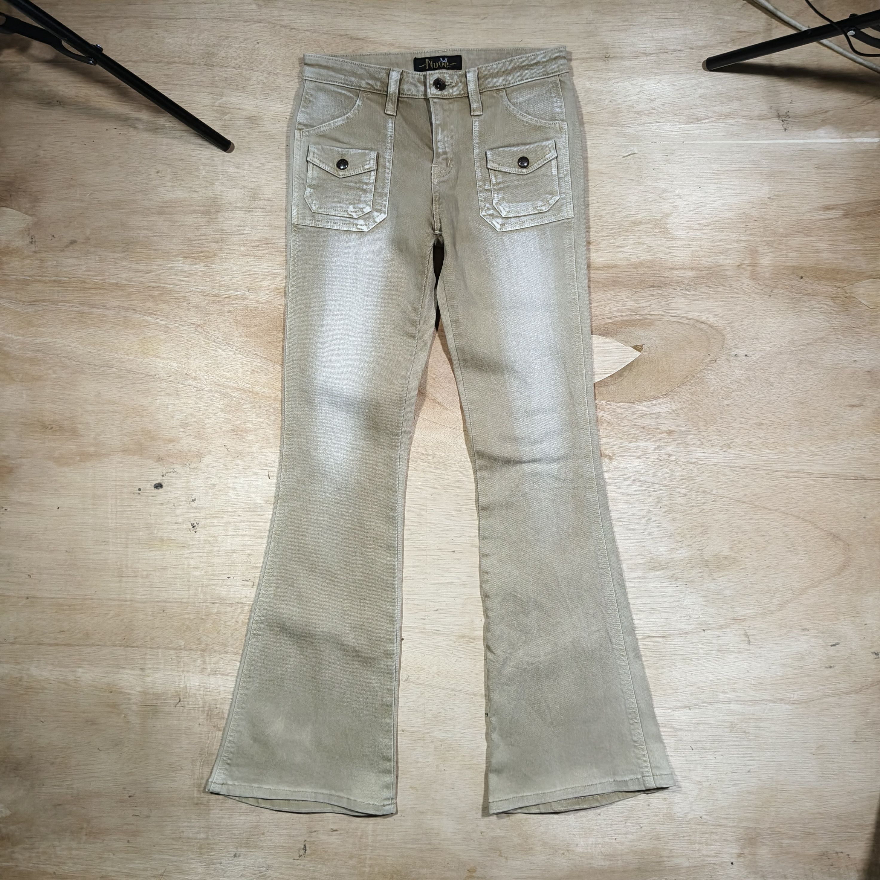 Japanese Brand NUVE Khaki Washed Flare Leg Multi Pocket Size 28" / US 6 / IT 42 - 1 Thumbnail