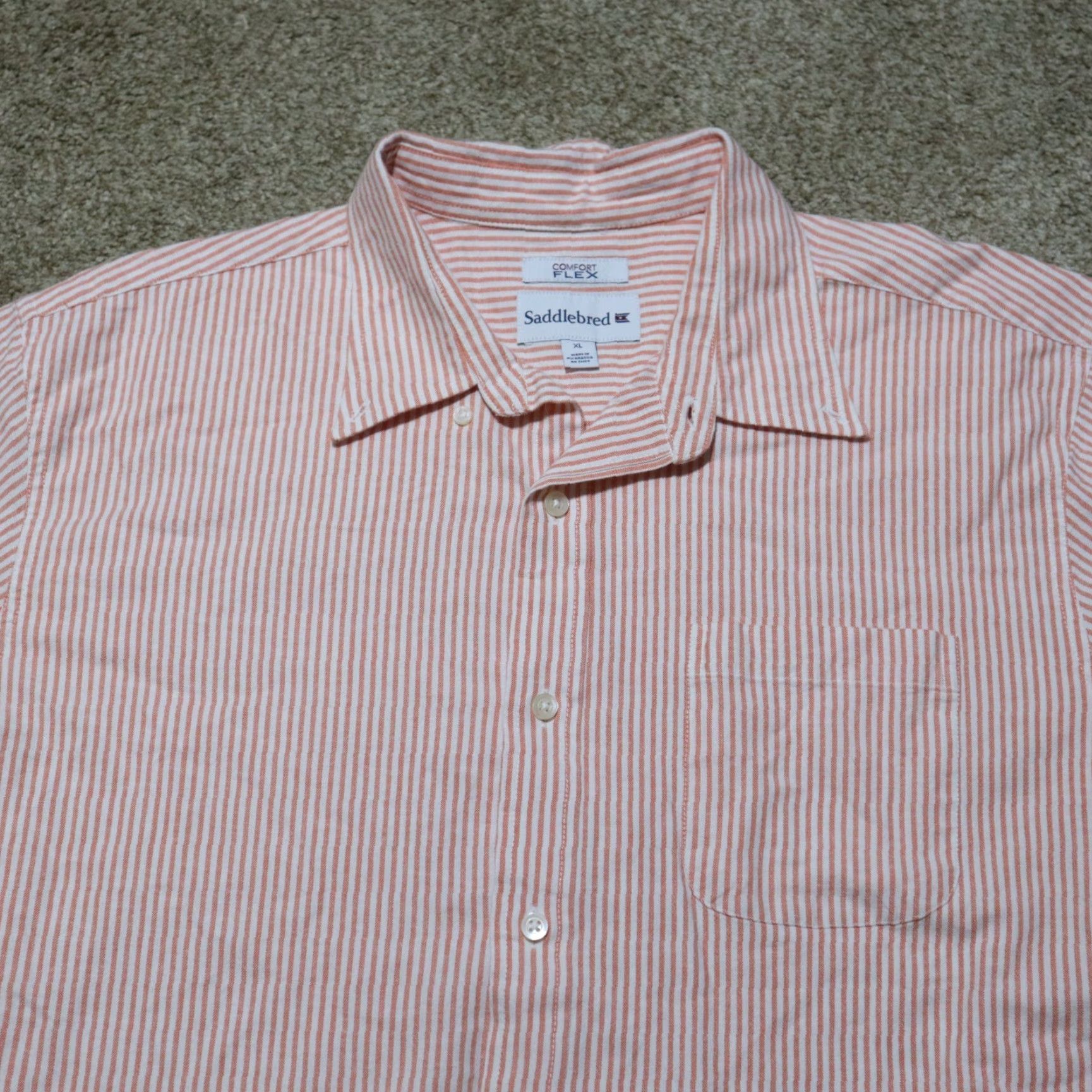 Vintage Saddlebred Shirt Orange Stripes Button Up Short Sleeve Men's XL Extra Large Size US XL / EU 56 / 4 - 2 Thumbnail