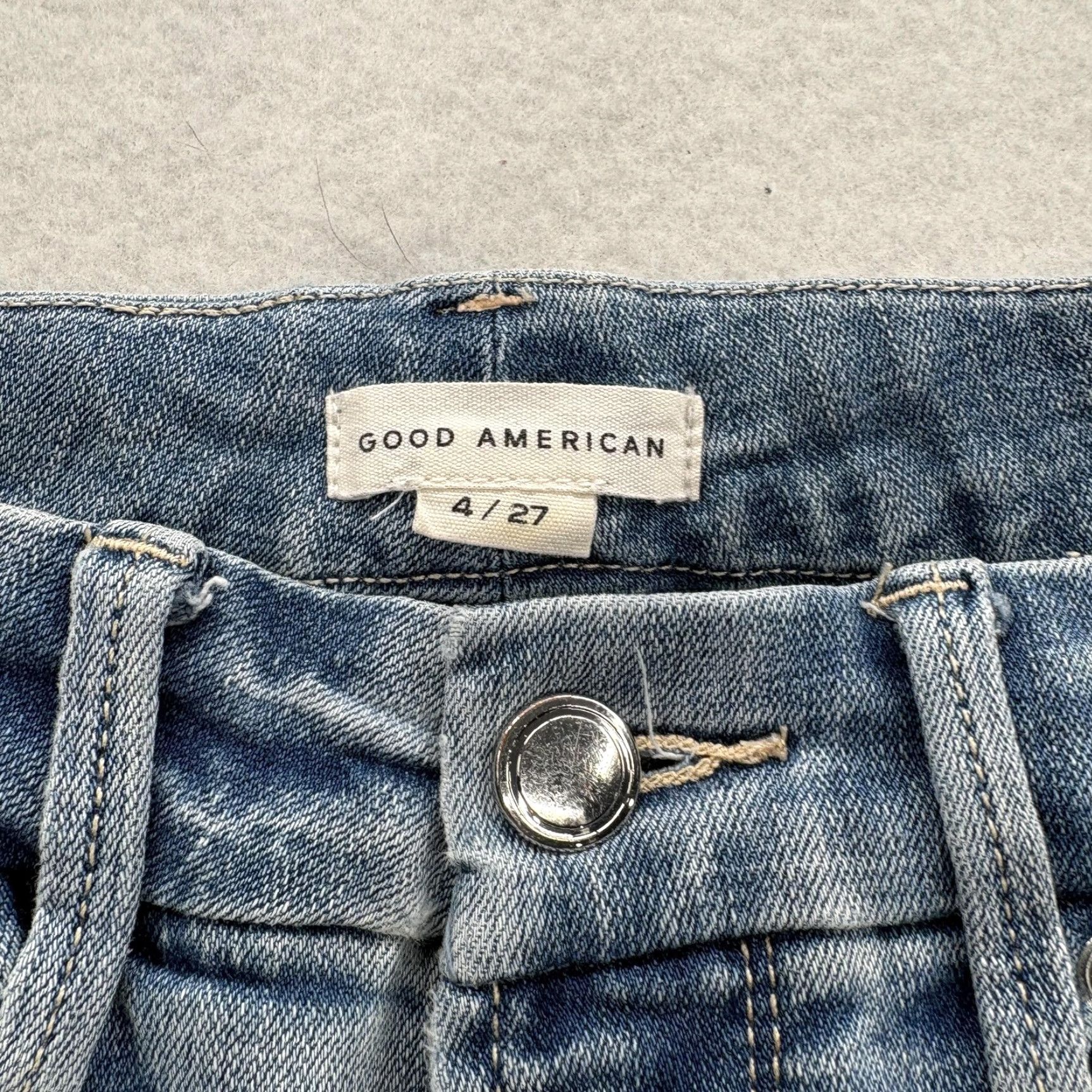 Good American Good American Jeans Womens 4 Skinny Blue Mid Rise Frayed Hem Stretch Denim Size 27" / US 4 / IT 40 - 4 Thumbnail