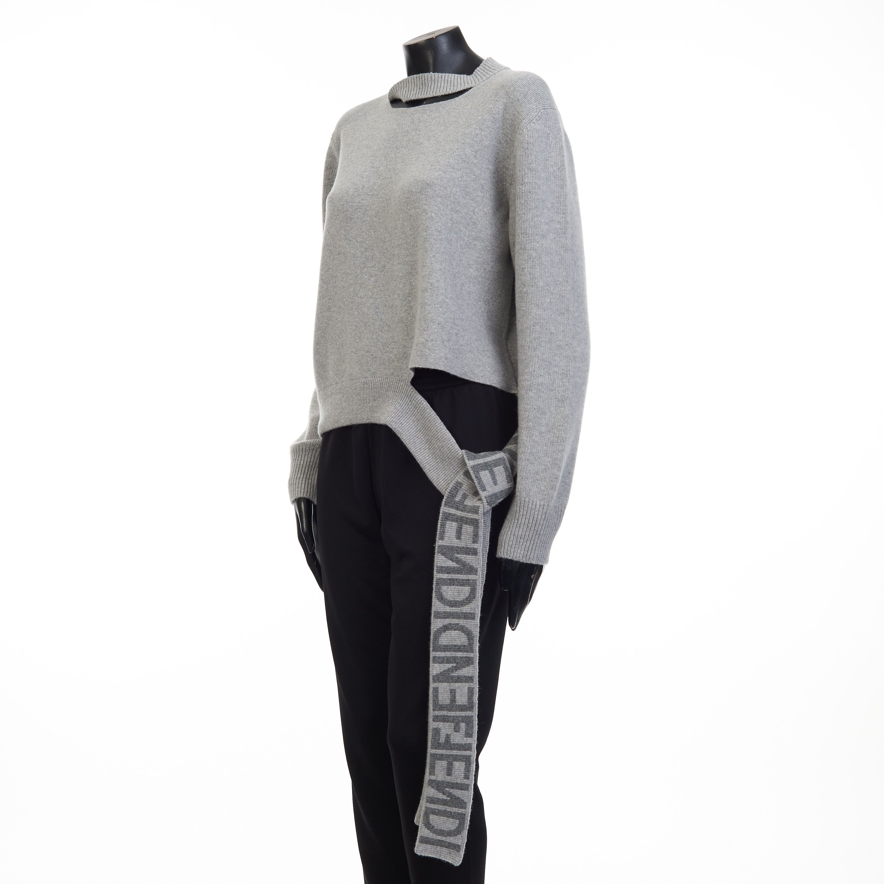 Fendi Grey Cashmere & Wool Sweater - Fendi Mirror Logo Motif Size M / US 6-8 / IT 42-44 - 2 Thumbnail