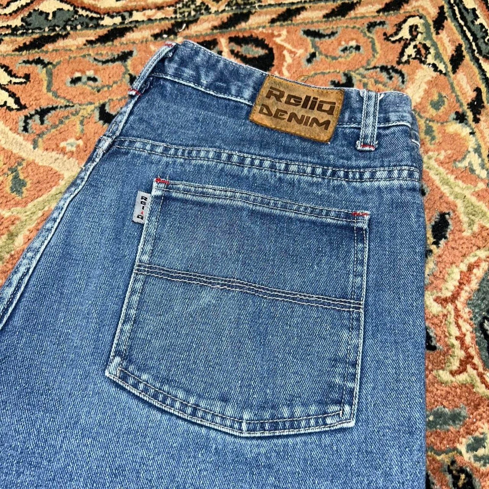 Other Vintage 90s Reliq Denim Heavy Weight Cargo Baggy Jeans 36x30 Size US 36 / EU 52 - 2 Thumbnail