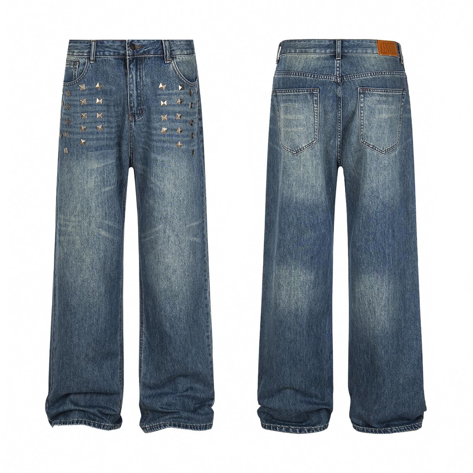 Japanese Brand Blue Studded Wide Leg Denim Jeans, Relaxed Fit Jeans Size US 30 / EU 46 - 5 Thumbnail