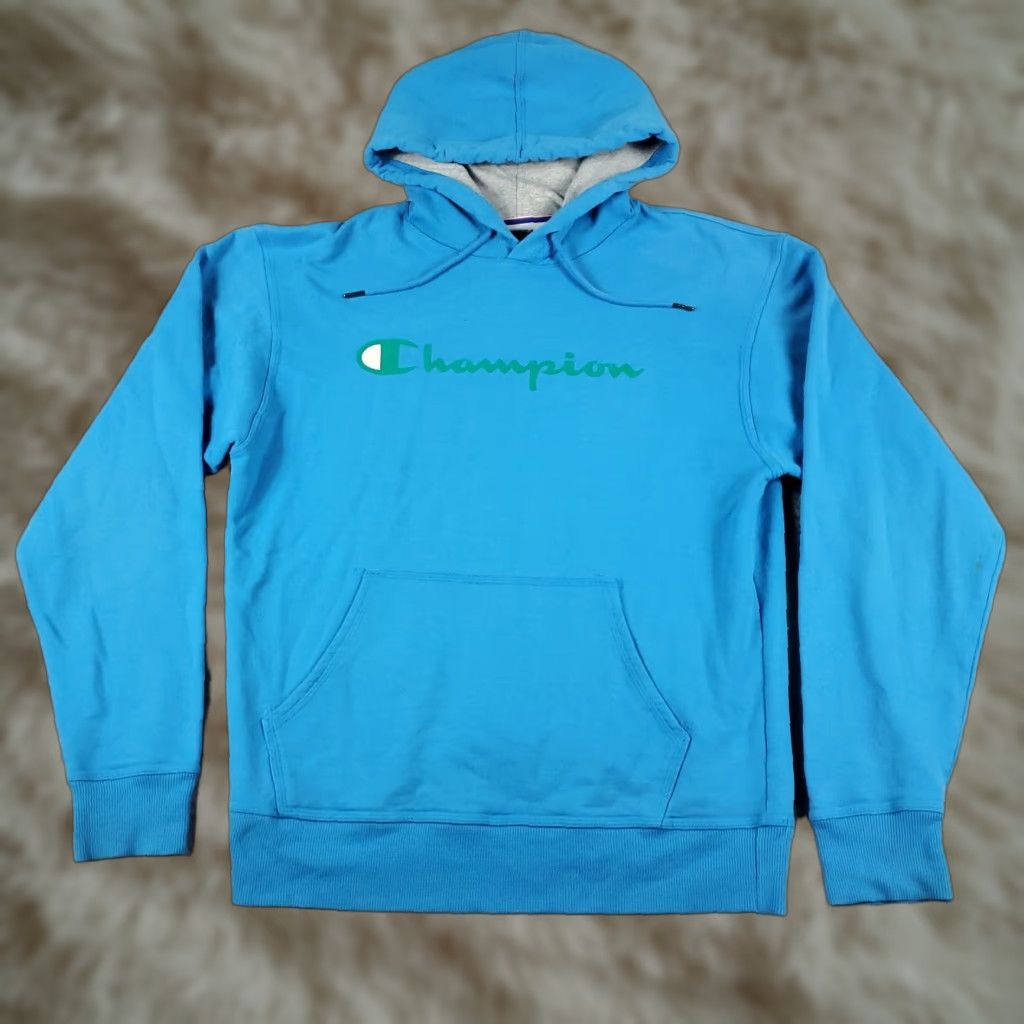 Champion VINTAGE Champion Hoodie Pullover Mens Medium Blue Knit Zip Logo Spring Fall Winter Men's Size US M / EU 48-50 / 2 - 1 Thumbnail