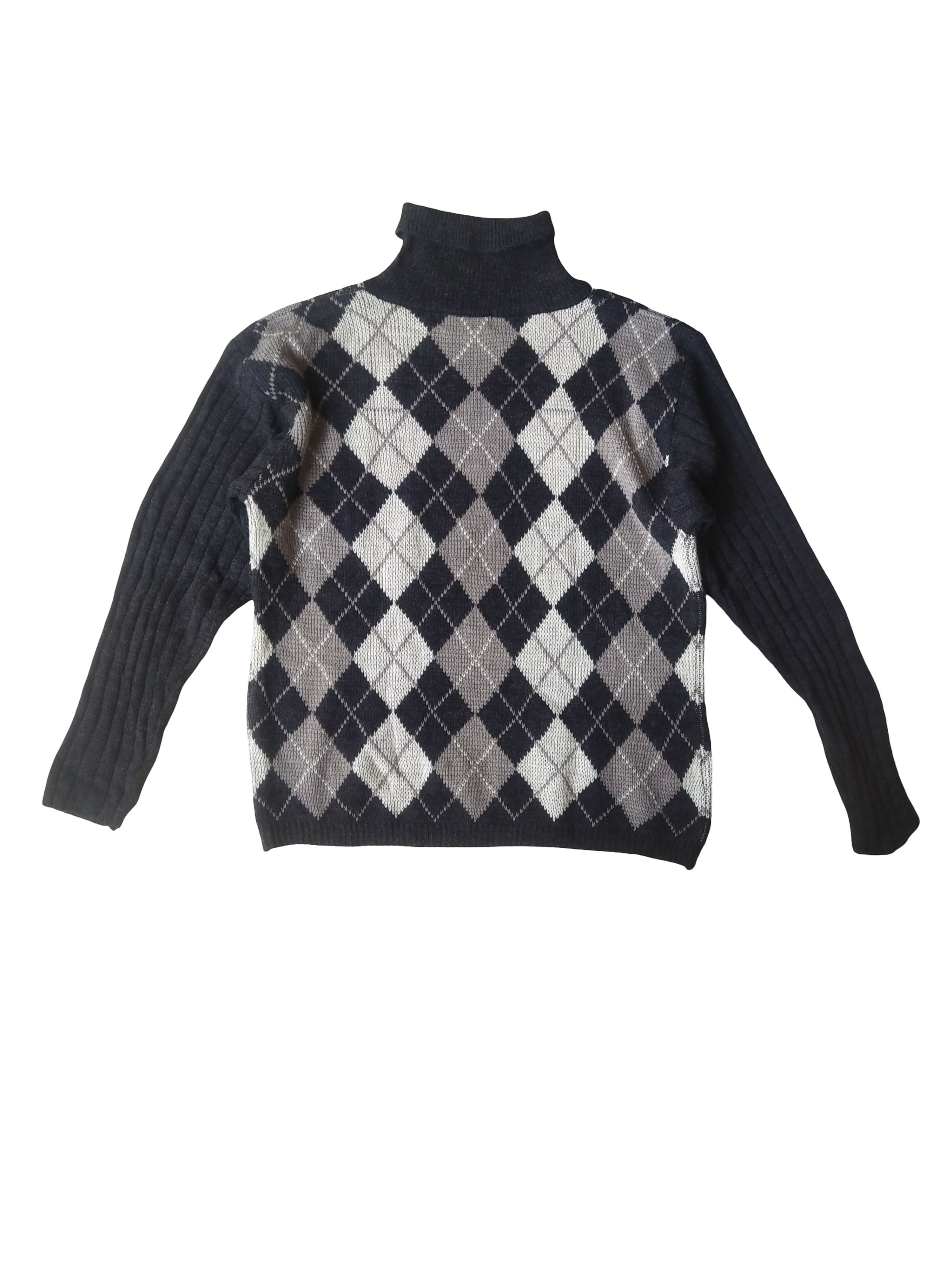 Japanese Brand Vintage 90s Argyle Pattern Turtleneck Sweater Dark Academia Size US L / EU 52-54 / 3 - 4 Thumbnail