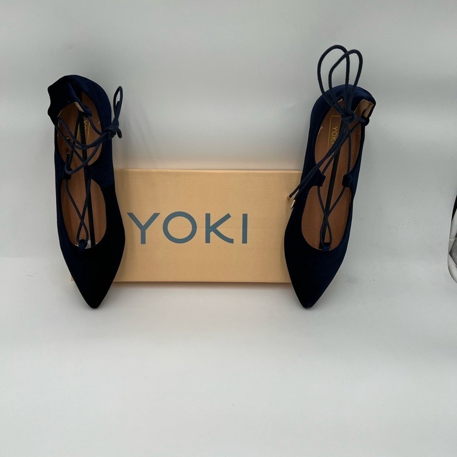 Other Yoki Women's Navy Blue Velvet Ballerina Ankle Lace Size US 7.5 / IT 37.5 - 5 Thumbnail