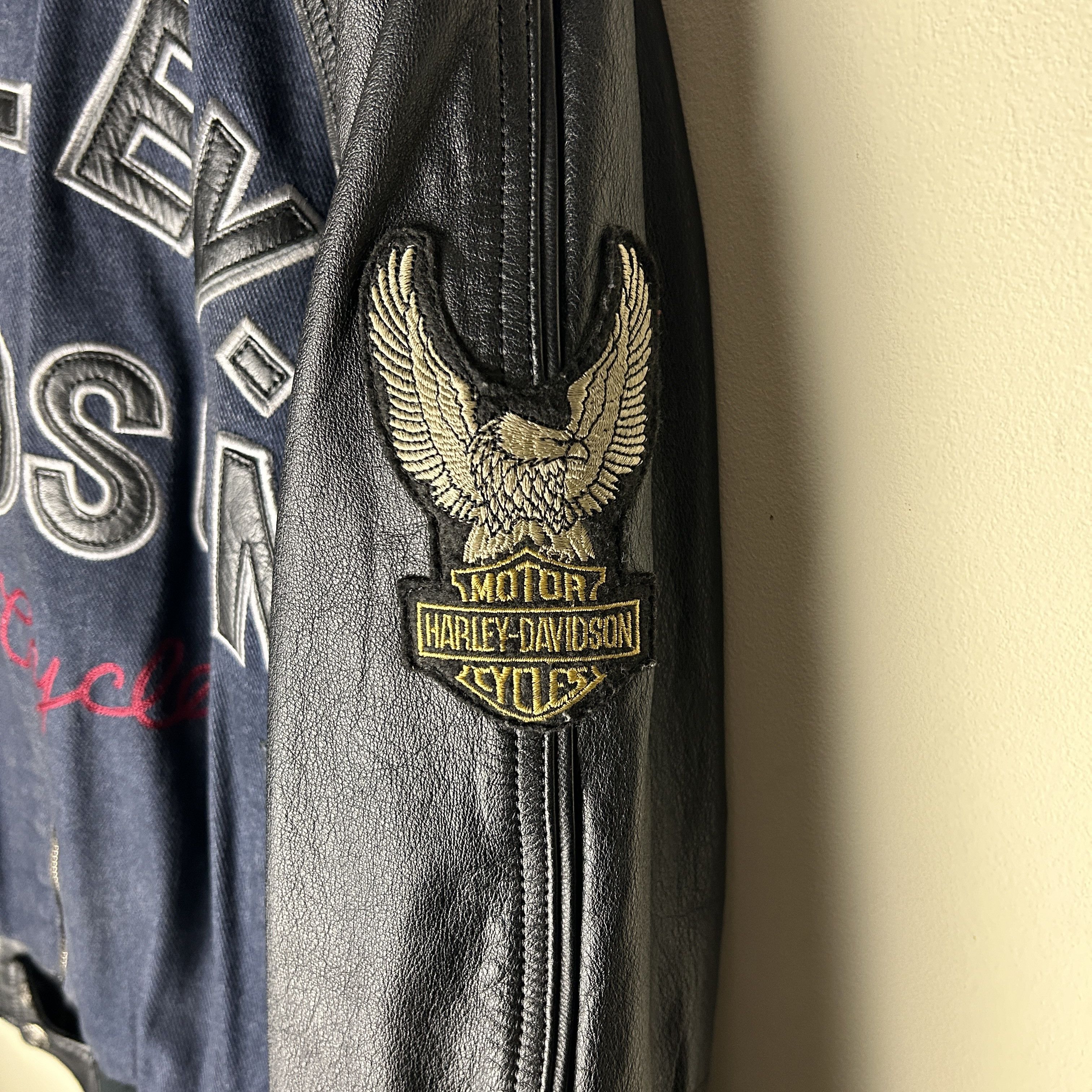 Vintage Vintage Harley Davidson Denim Leather Jacket Size US XL / EU 56 / 4 - 4 Thumbnail