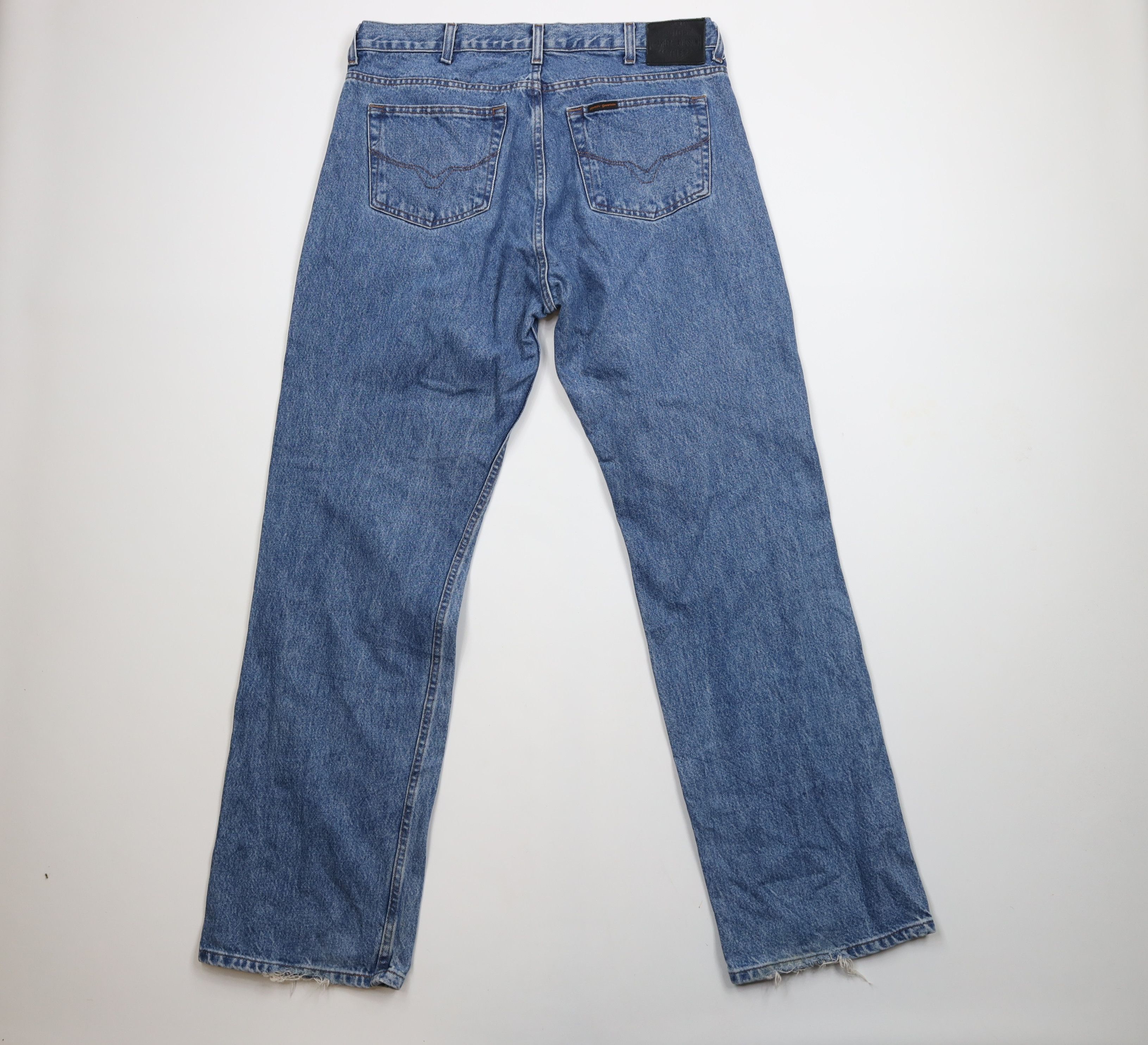 Harley Davidson × Vintage Vintage 90s Harley Davidson Baggy Wide Leg Denim Jeans Blue Size US 38 / EU 54 - 9 Thumbnail