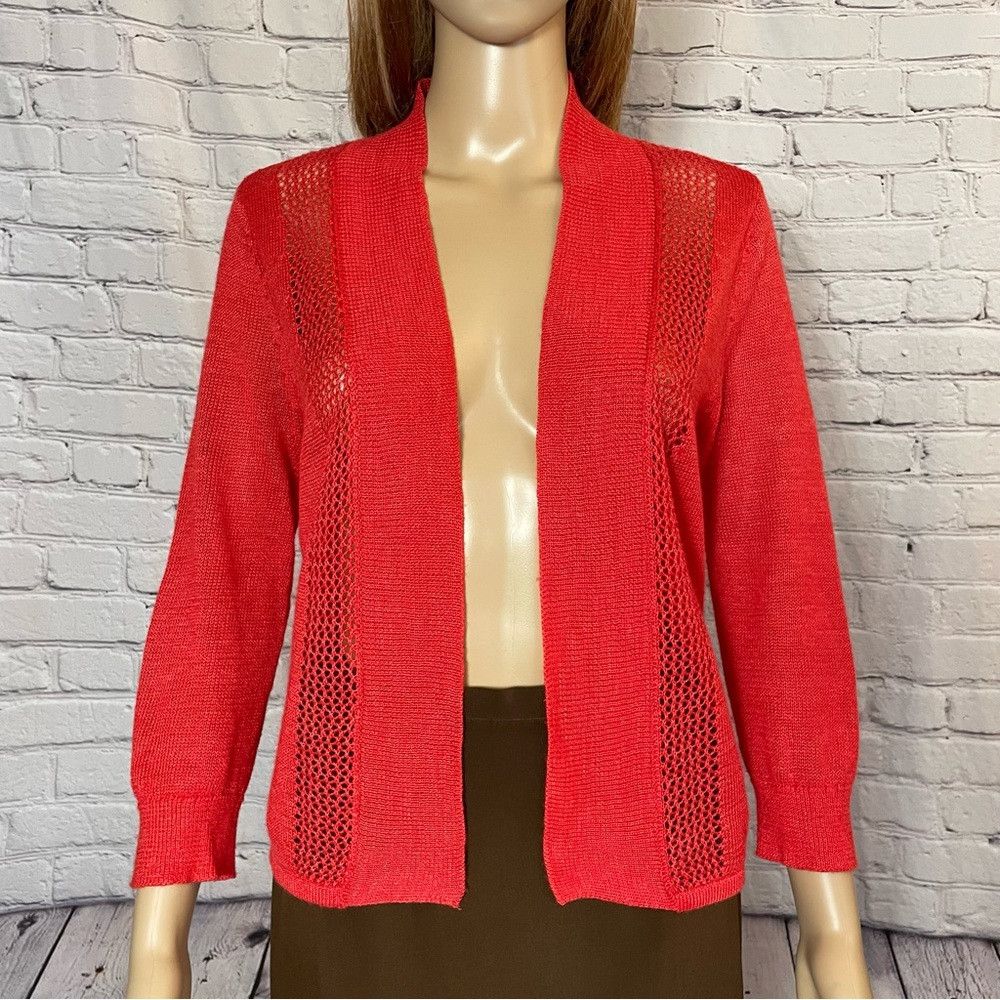 Chicos New Chico's Red Knit Open Front Cardigan Size 0 US S Size S / US 4 / IT 40 - 2 Thumbnail