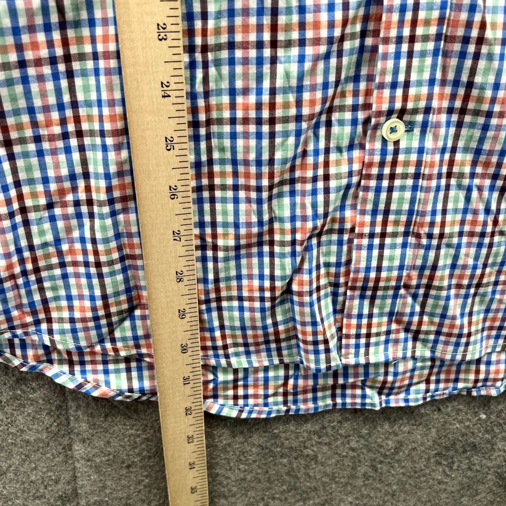 Izod VINTAGE Izod Shirt Mens Large Blue Button-Down Non-Iron Stretch Gingham Plaid Dress Shirt Size 42R - 7 Thumbnail