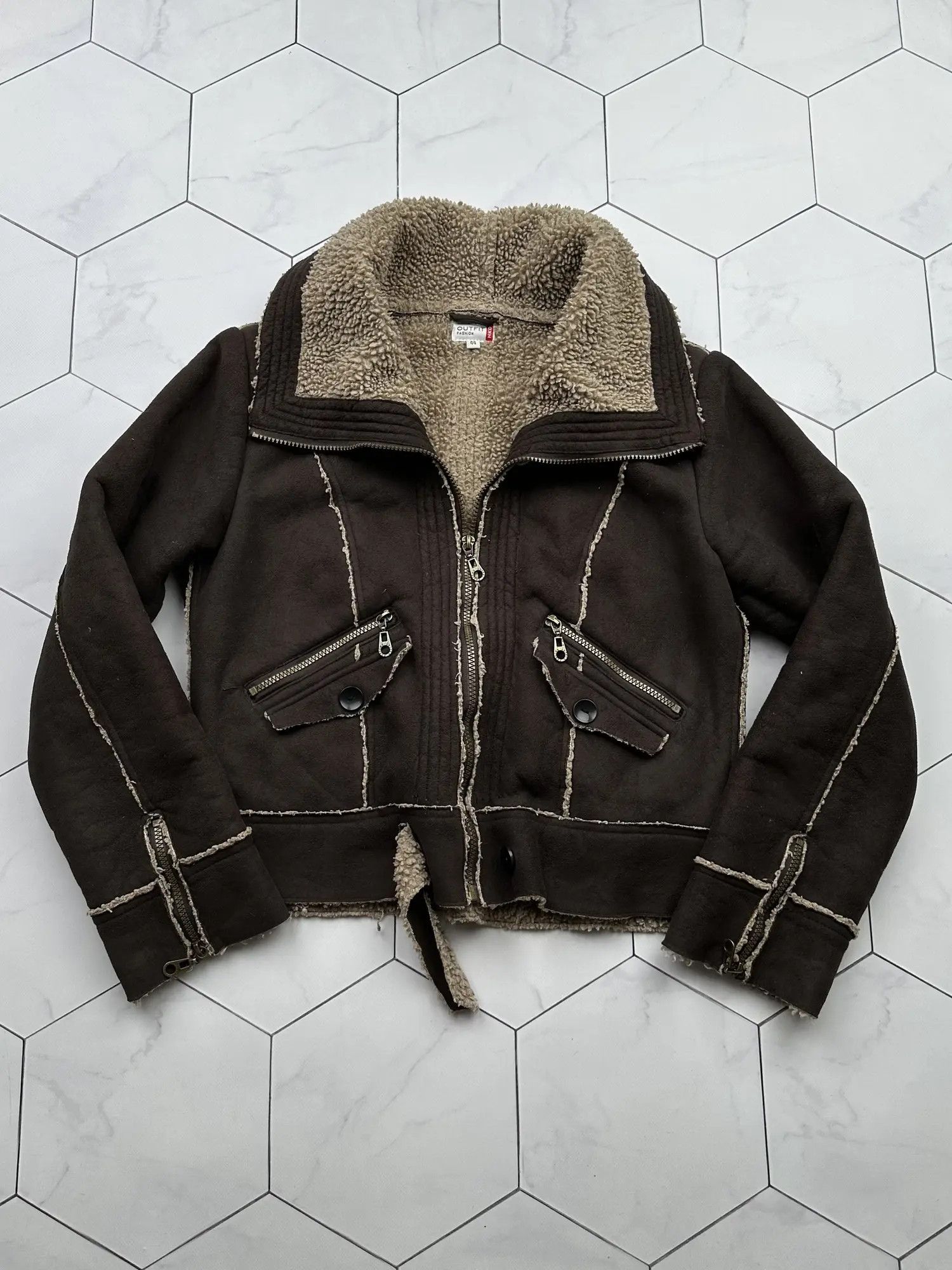 Vintage Zipped Faux Sheepskin Jacket (B398)E2D15
