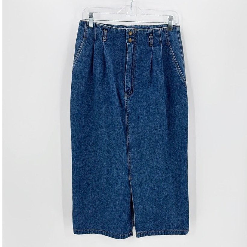Vintage Vintage high waisted pleated front denim midi skirt sz 12 Size 34" / US 12 / IT 48 - 1 Thumbnail