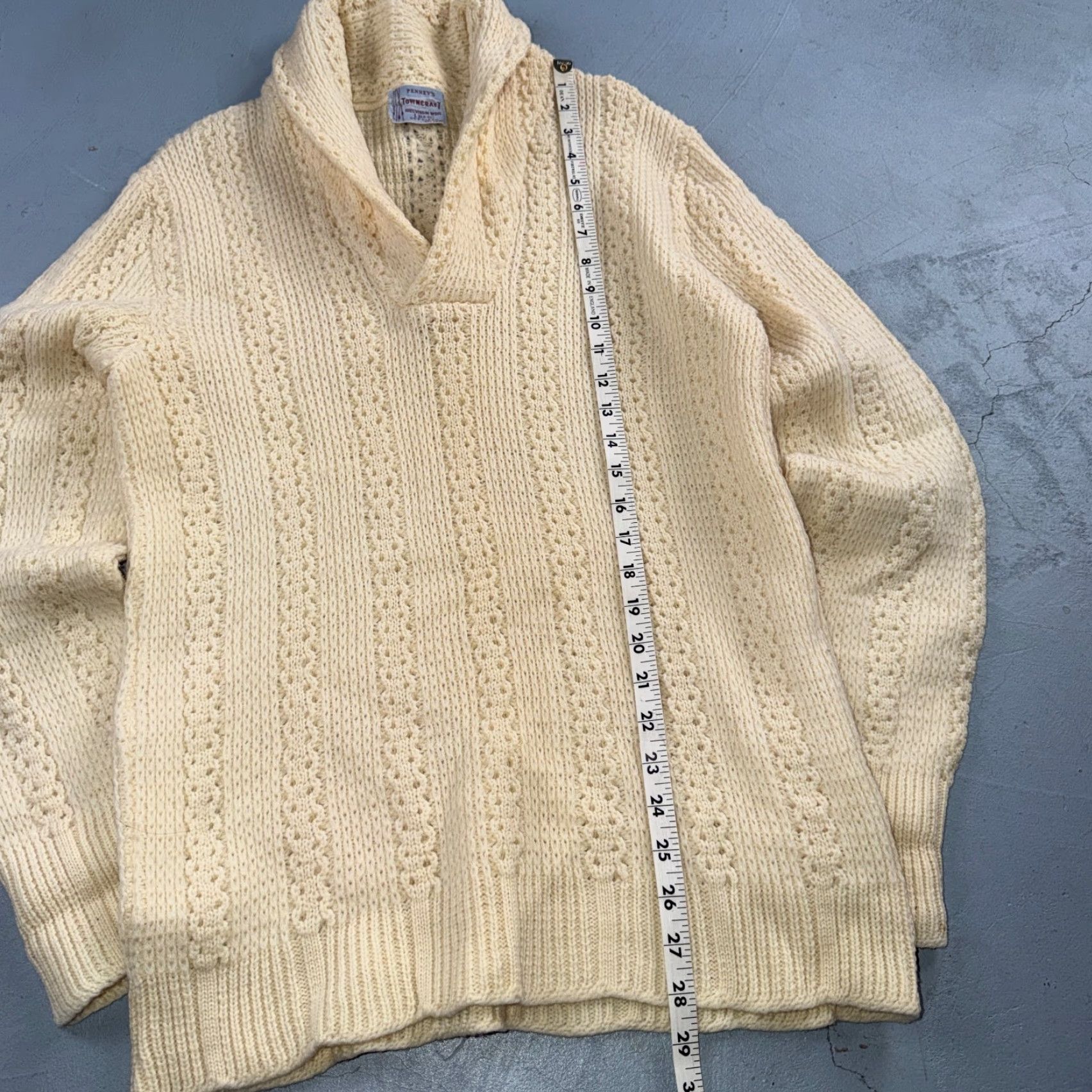 JCPenney Penneys Sweater Mens L Cream Wool Knit Shawl Collar Fisherman Heritage Rockabilly 1950s Size US L / EU 52-54 / 3 - 4 Thumbnail