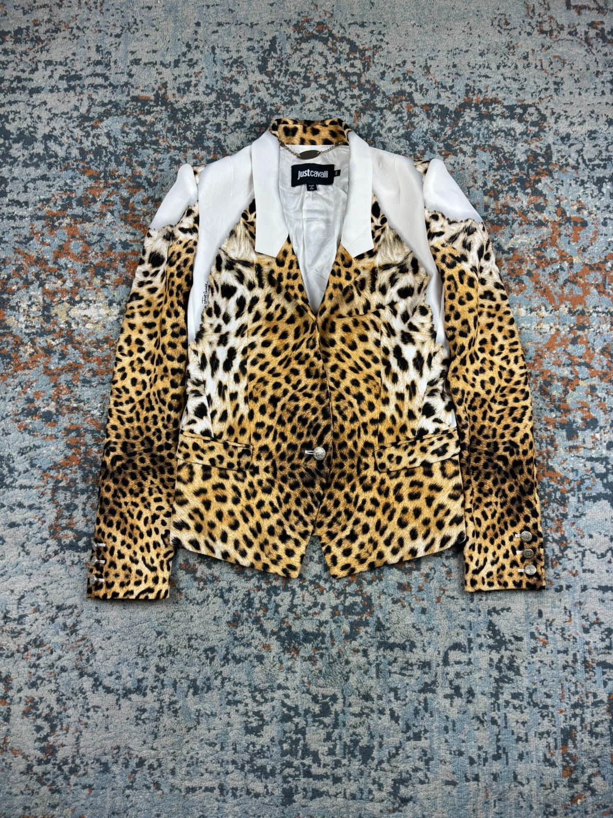 Just Cavalli Just Cavalli animal leopard print white blazer glamour y2k Size L / US 10 / IT 46 - 1 Thumbnail