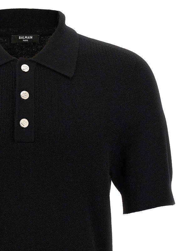 Balmain o1s1wg110925 Label Polo Shirt in Black Size US L / EU 52-54 / 3 - 3 Thumbnail