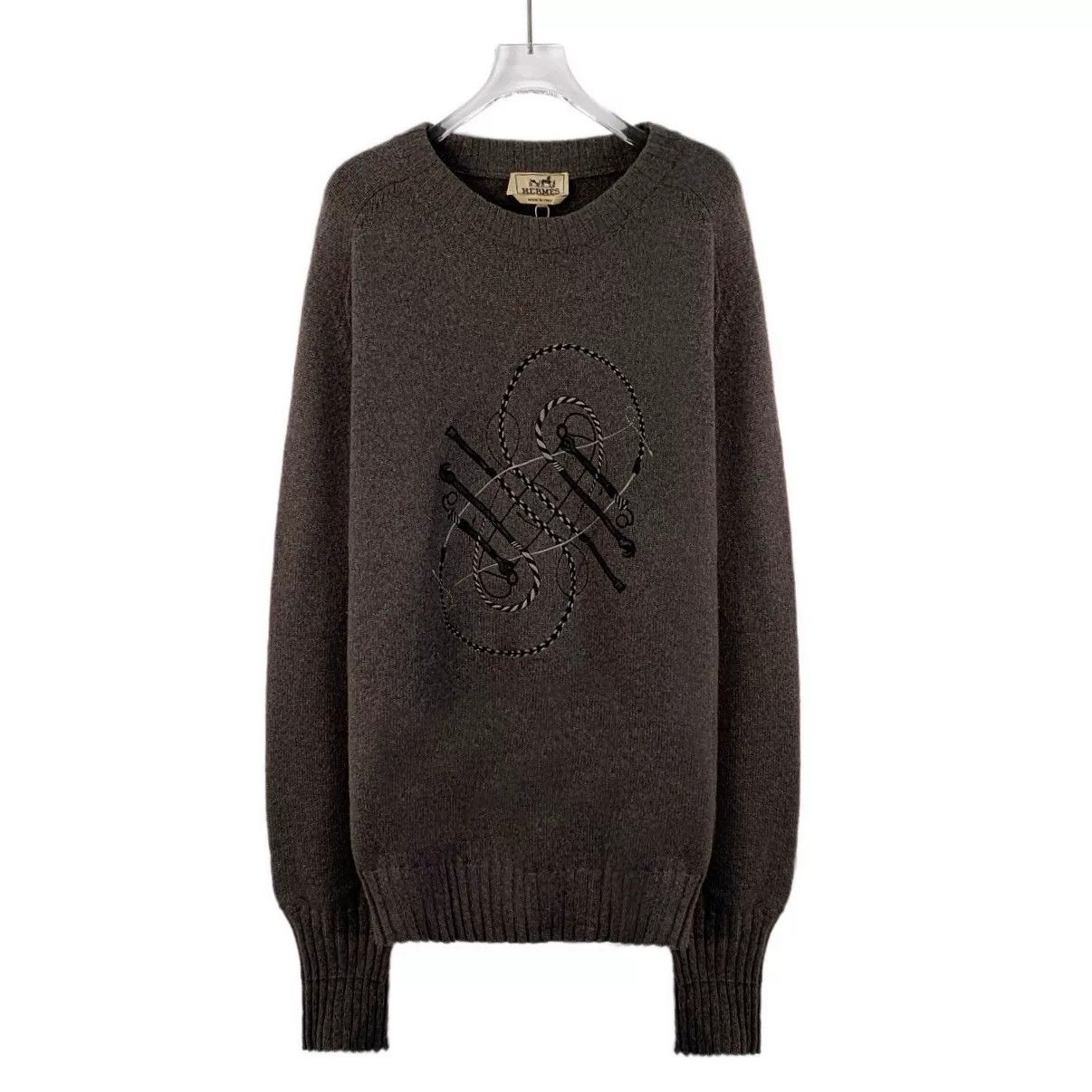 Hermes Brown Cashmere Embroidered Sweater