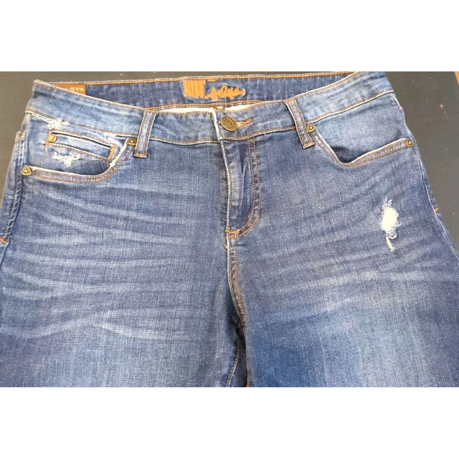 Vintage KUT from the Kloth Jeans SIZE 10 Stretch Distressed Women's Skinny Denim Blue Regular Cotton Blend Zip Size 32" / US 10 / IT 46 - 7 Thumbnail