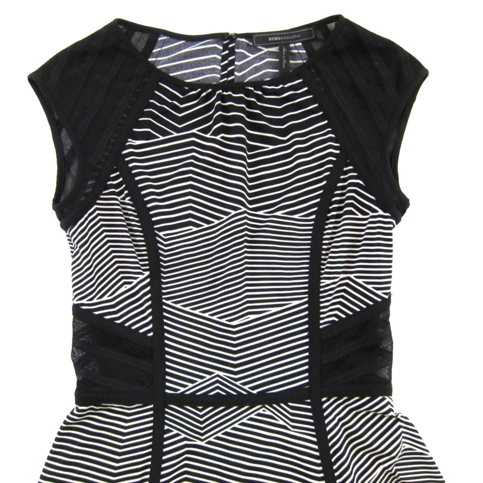 Bcbgmaxazria BCBGMAXAZRIA Black White Geometric Stripe Cap Sleeve Stretch Sheath Dress XXS Size XXS / US 00 / IT 34 - 3 Thumbnail