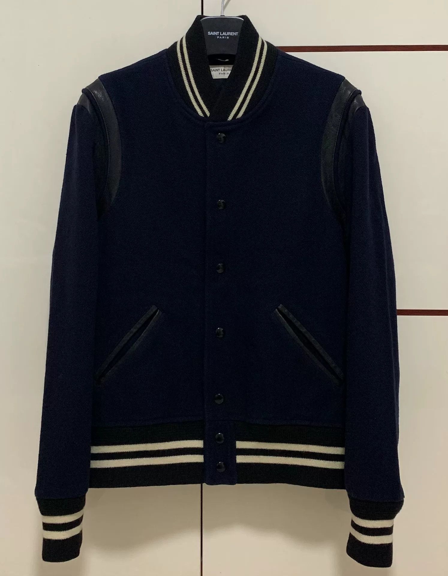 Saint Laurent Paris Saint Laurent Blue Wool Baseball Jacket Size US L / EU 52-54 / 3 - 1 Thumbnail