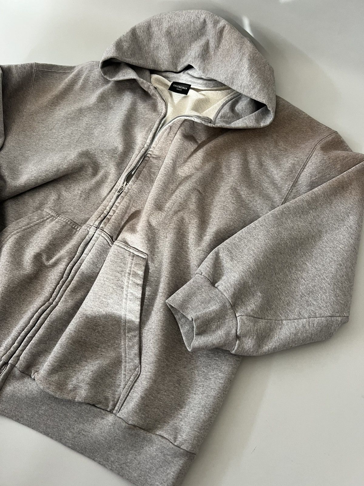 Balenciaga Faded Worn Out Effect Cotton Zip Hoodie in Grey Size US XXL / EU 58 / 5 - 5 Thumbnail