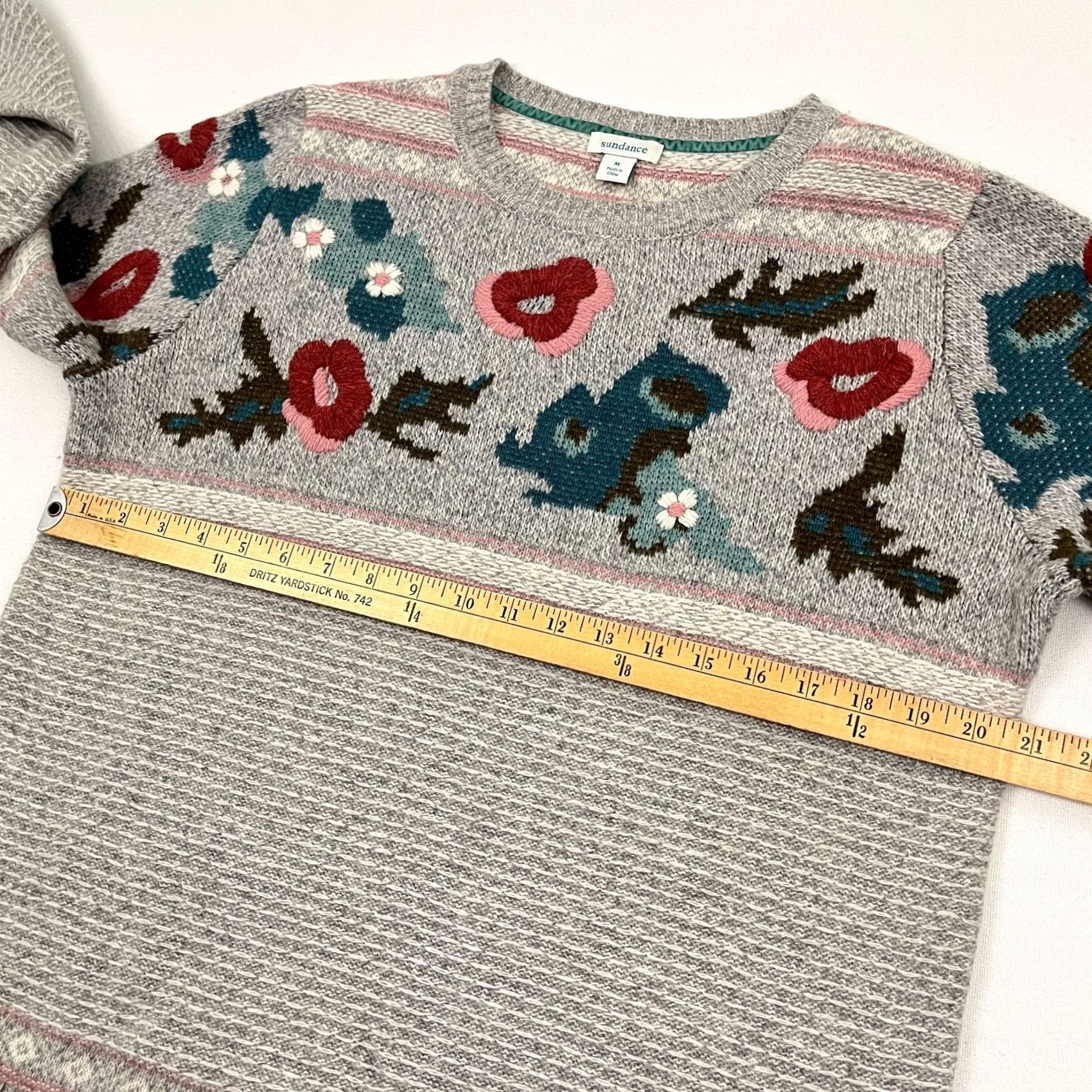 Vintage Sundance Sweater Women M Gray Floral Wool Blend Crewneck Knit Pullover, Casual, Boho Core Size M / US 6-8 / IT 42-44 - 4 Thumbnail