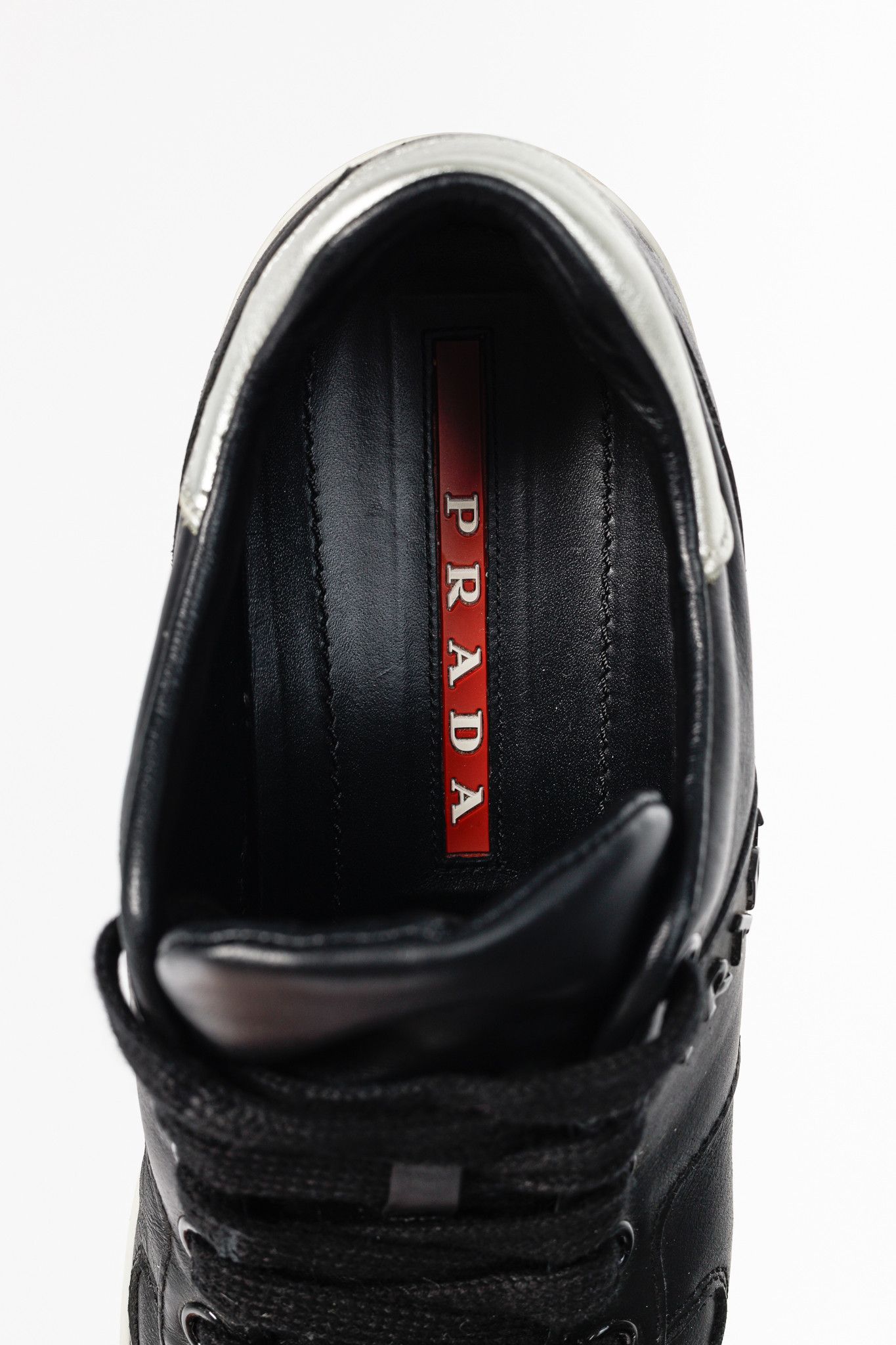 Prada Prada Nero Leather Metallic-Trim Low-Top Sneakers Size US 6.5 / IT 36.5 - 11 Thumbnail