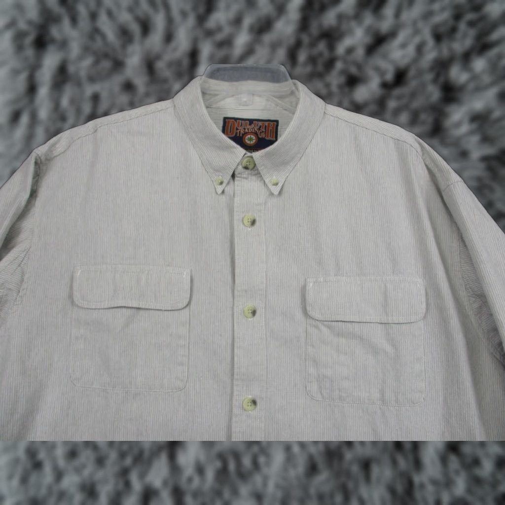Duluth Trading Company Duluth Trading Shirt Mens XL Gray Stripe Button Down Workwear Long Sleeve Cotton Size US XL / EU 56 / 4 - 1 Thumbnail